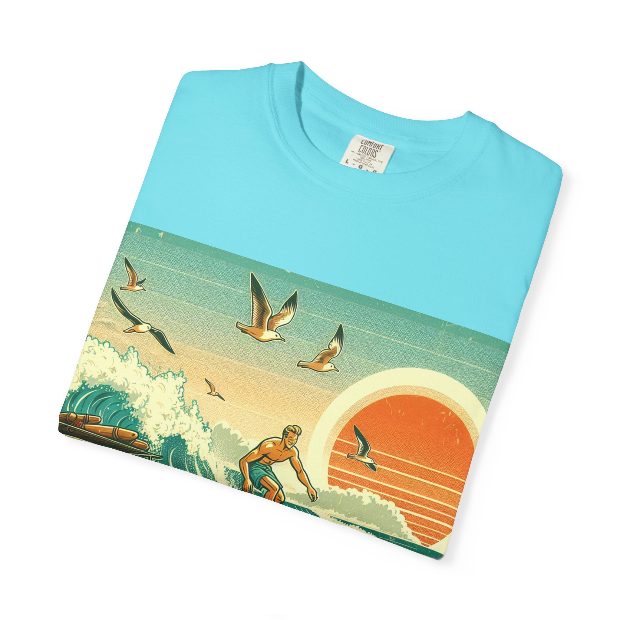 Retro Surf Adventure T-shirt, Vintage Beach Tee, Summer Vibes Shirt, Graphic Surfing Apparel, Gift for Beach Lovers