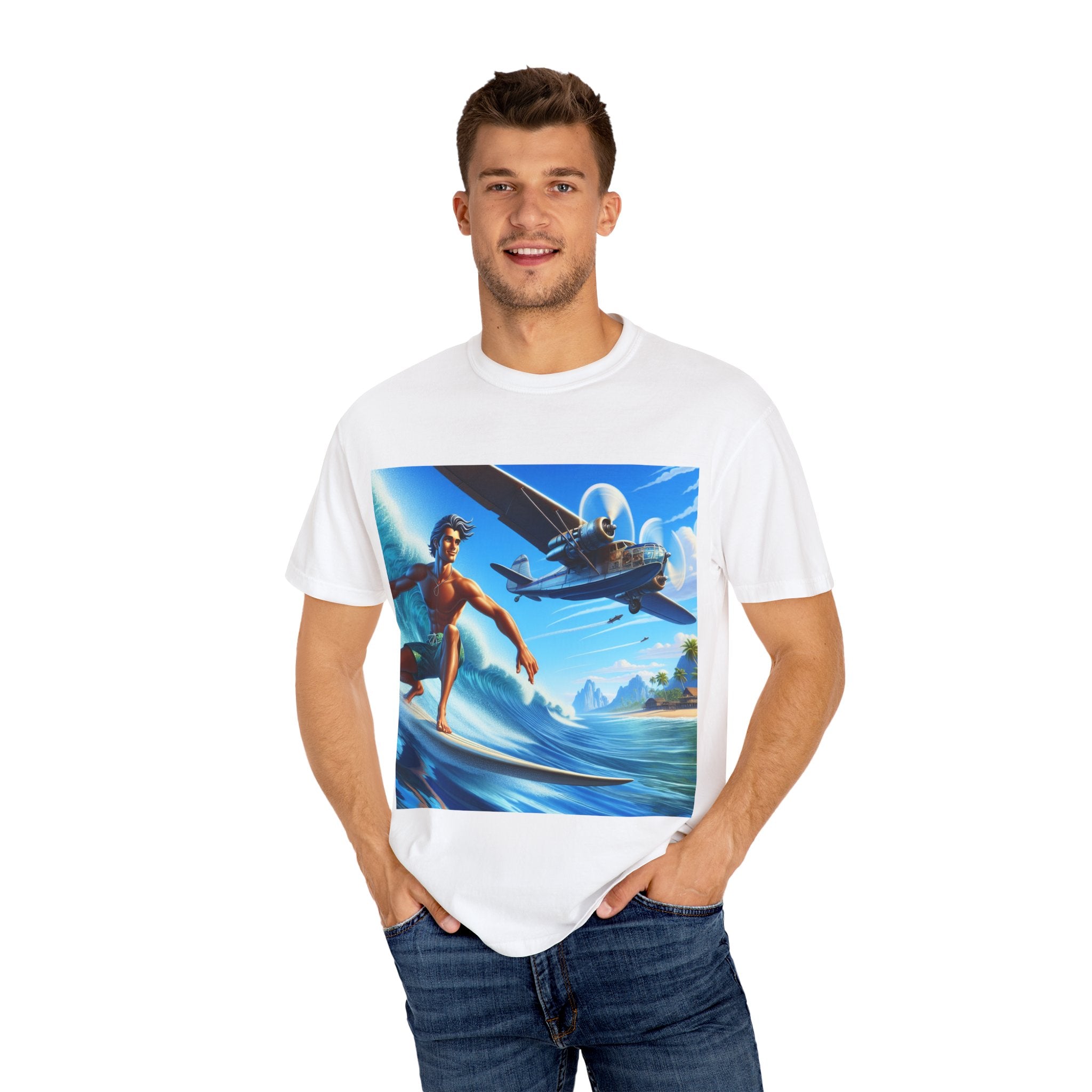 Surf Adventure Unisex T-Shirt, Perfect for Beach Lovers, Vacation Tees, Summer Apparel, Gift for Surfers and Travelers
