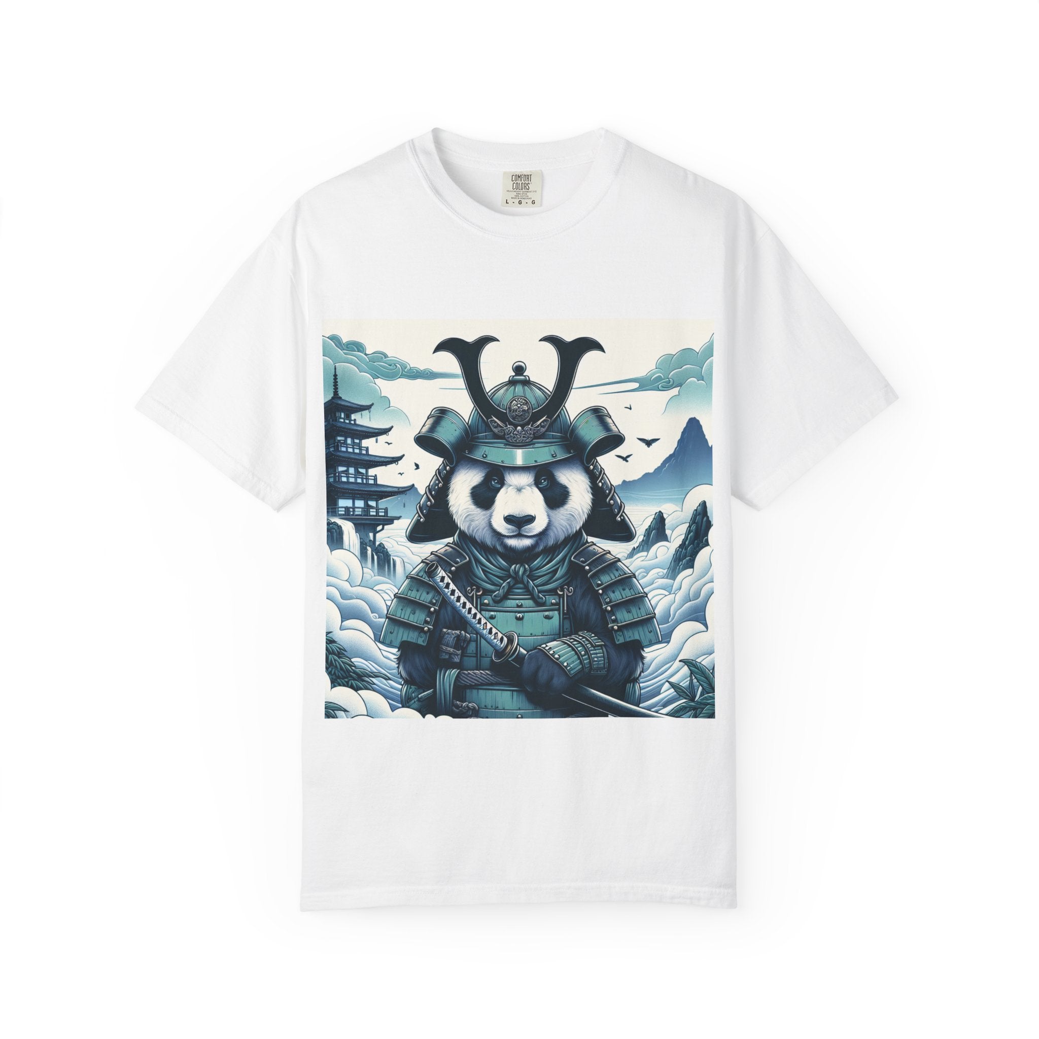 Samurai Panda T-Shirt - Unique Garment-Dyed Tee for Animal Lovers, Anime Fans, Gifts, Casual Wear, Birthday Celebrations