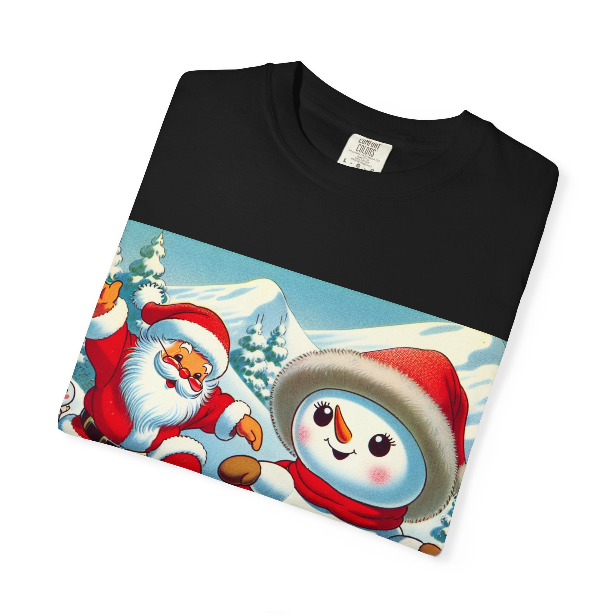 Festive Holiday T-shirt - Santa and Snowman Graphic, Christmas Gift, Unisex Tee, Winter Wear, Cute Christmas Shirt