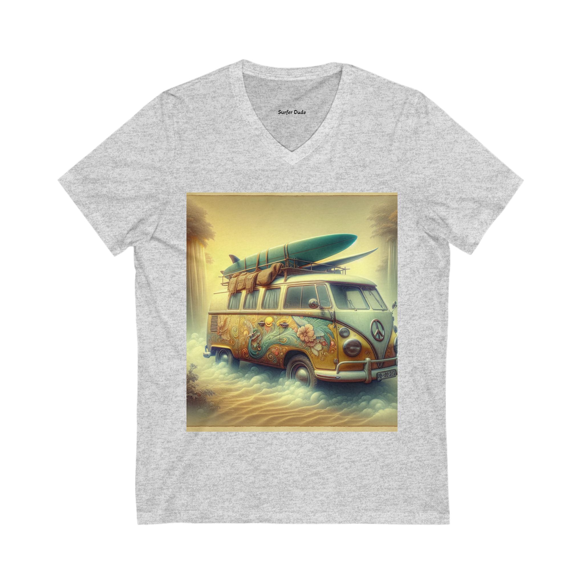 Surfer Vibes Unisex V-Neck Tee, Beach Style Top, Summer Apparel, Gift for Surfers, Casual Wear, Travel Tee