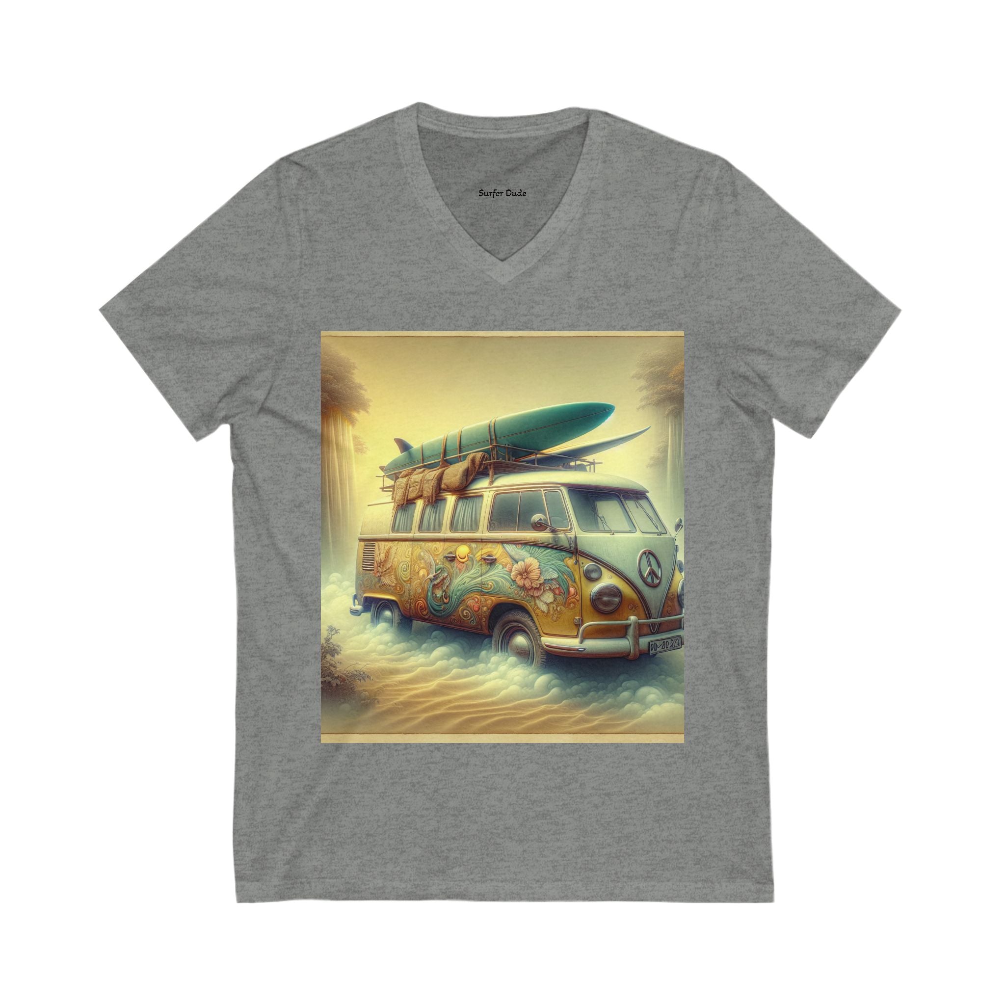 Surfer Vibes Unisex V-Neck Tee, Beach Style Top, Summer Apparel, Gift for Surfers, Casual Wear, Travel Tee