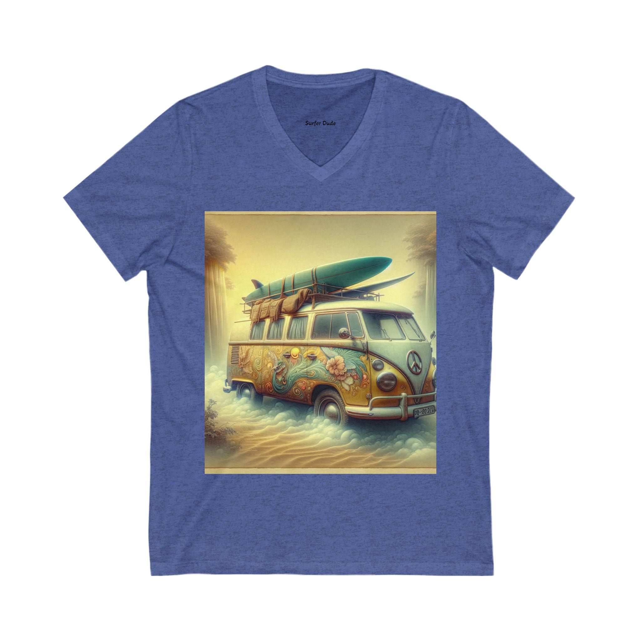Surfer Vibes Unisex V-Neck Tee, Beach Style Top, Summer Apparel, Gift for Surfers, Casual Wear, Travel Tee