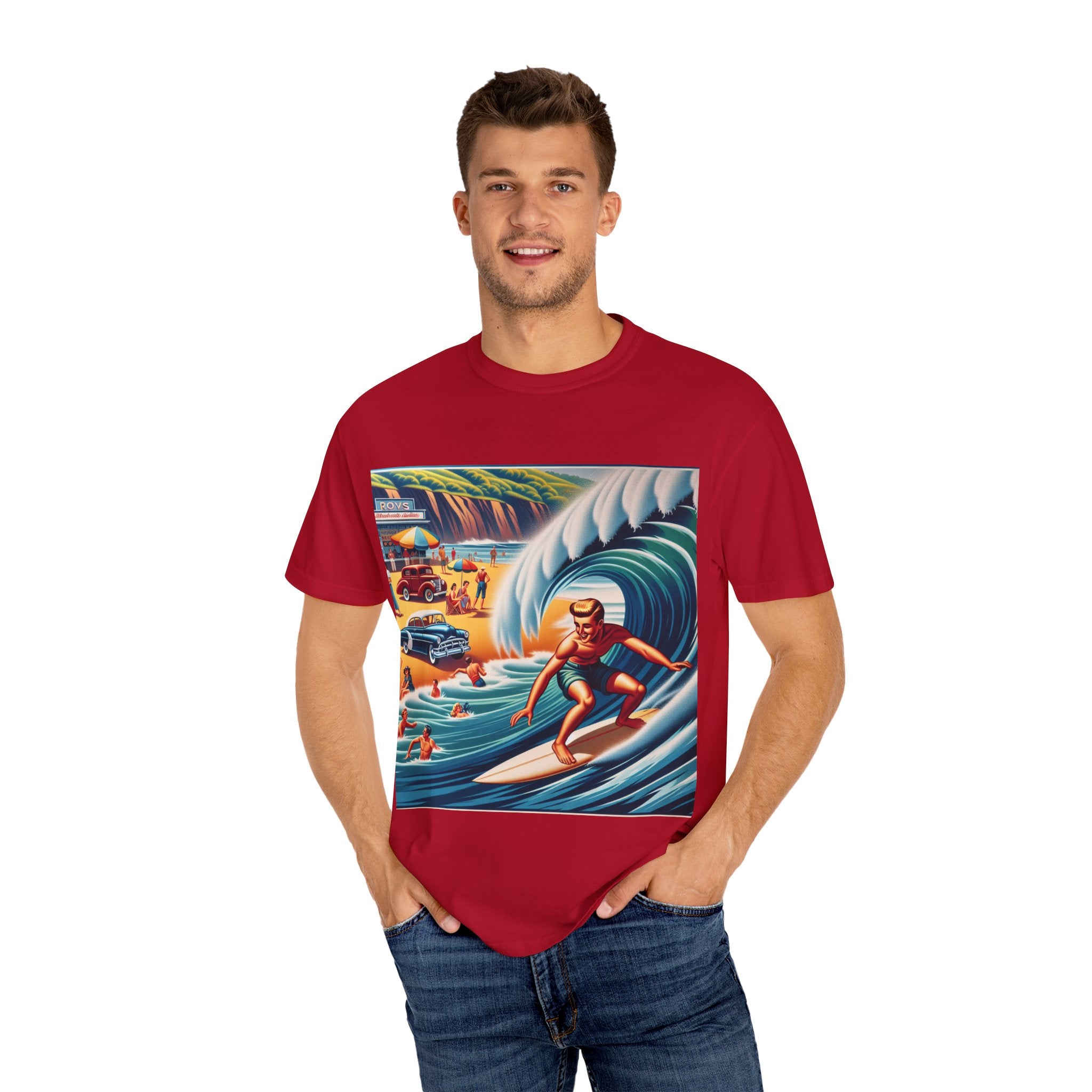 Vintage Surfing T-Shirt, Beach Vibes Tee, Unisex Garment-Dyed Shirt, Summer Apparel, Perfect for Surfers, Surfing Lovers Gift