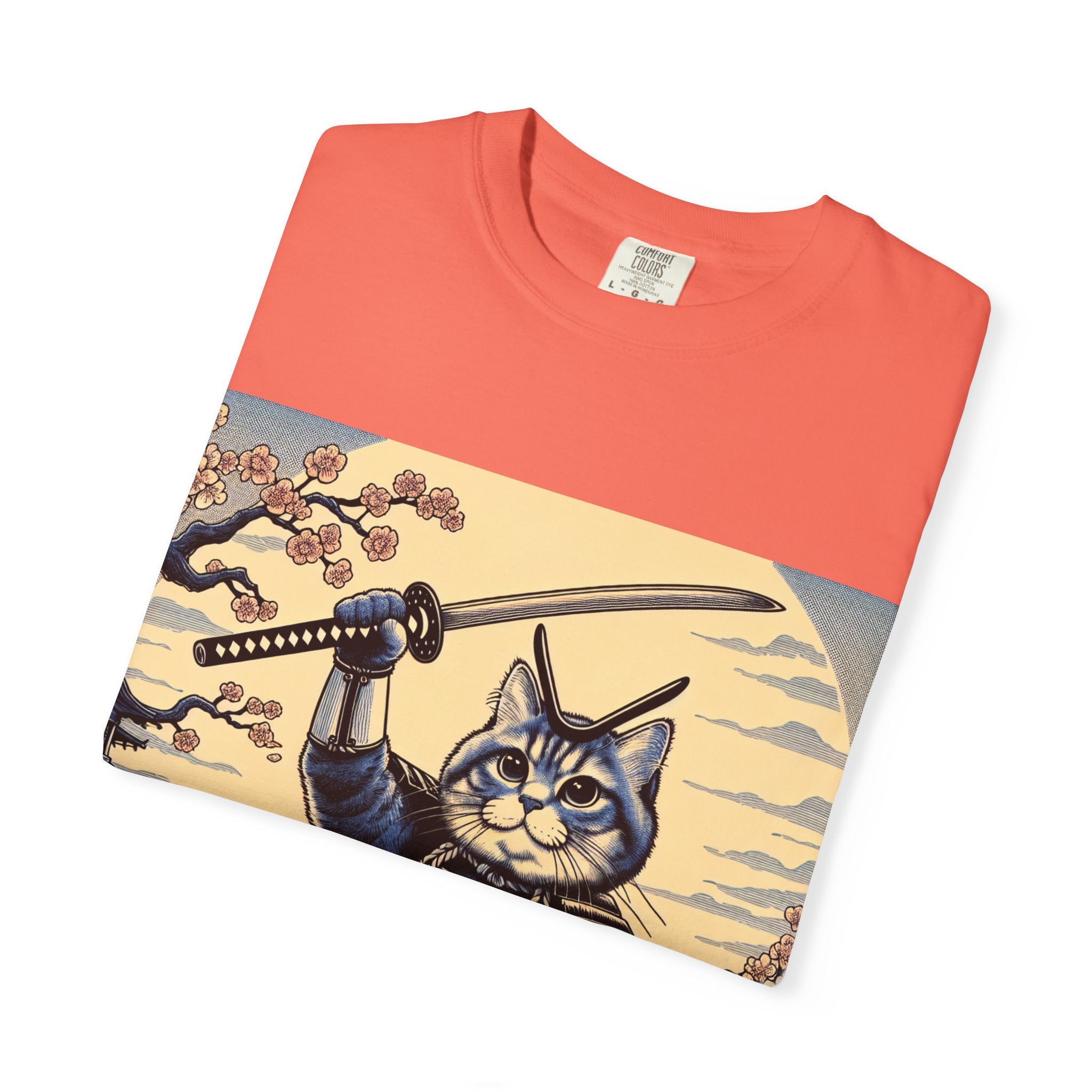 Samurai Cat T-Shirt, Unisex Graphic Tee, Unique Animal Design, Gift for Cat Lovers, Casual Wear, Anime Inspired Style