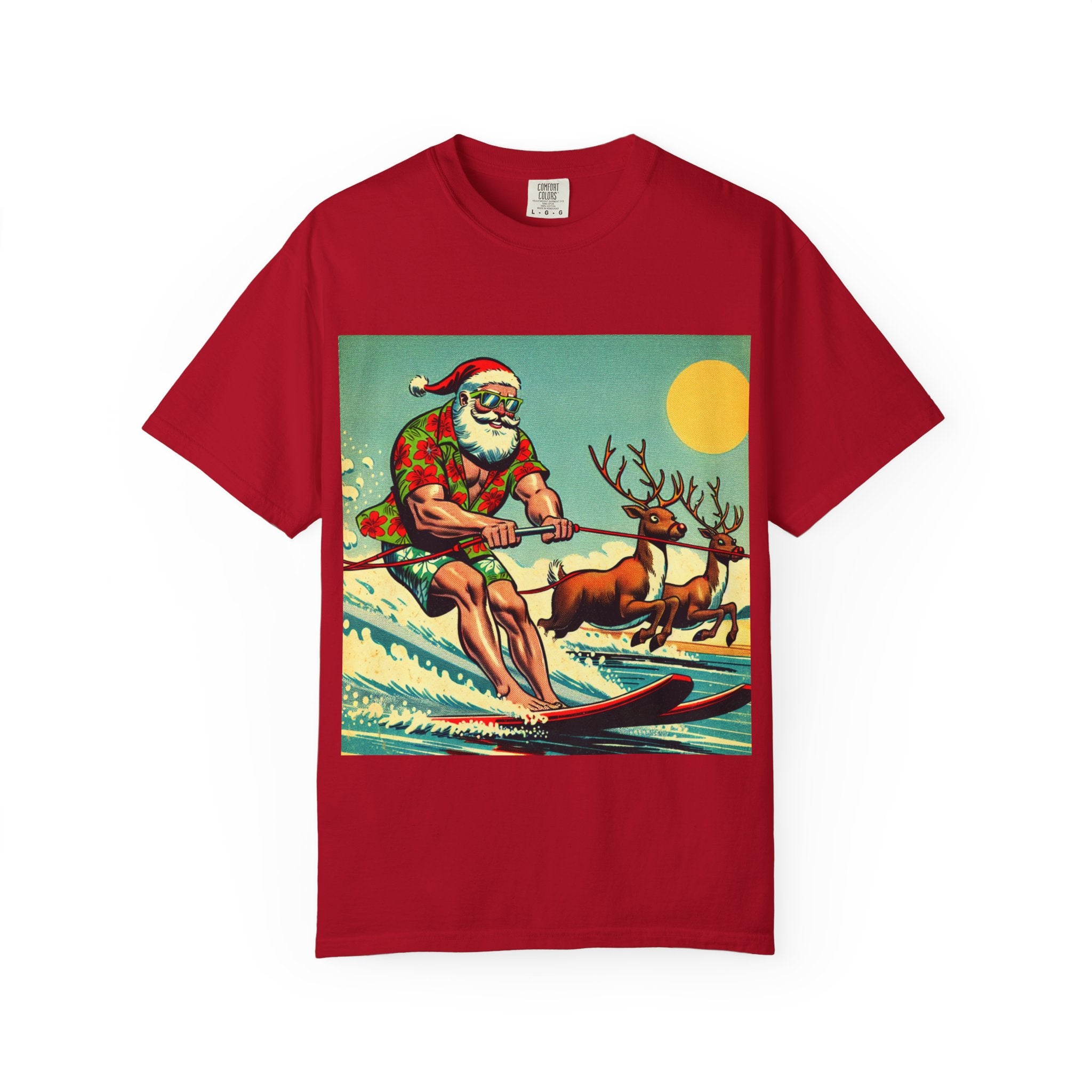 Surfing Santa T-shirt | Holiday Humor Shirt, Christmas Gift, Vintage Santa Tee, Summer Vibes, Unisex Casual Wear