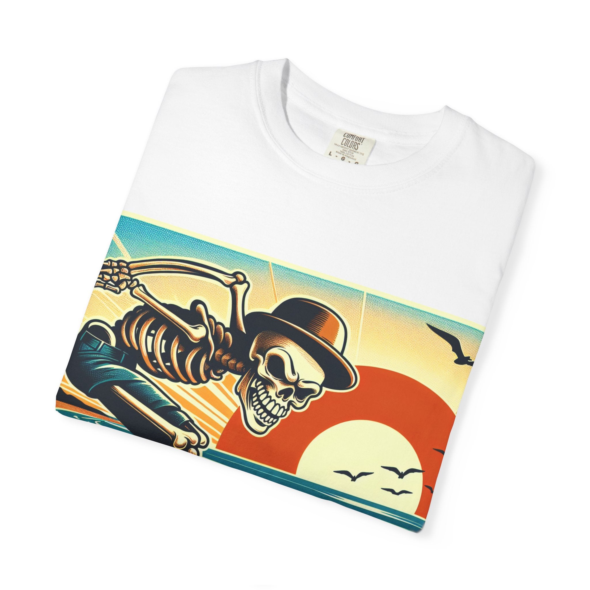 Skeleton Skateboarder Unisex T-Shirt, Beach Vibe Tee, Summer Fashion, Gift for Skaters, Casual Wear, Unique Graphic Tee