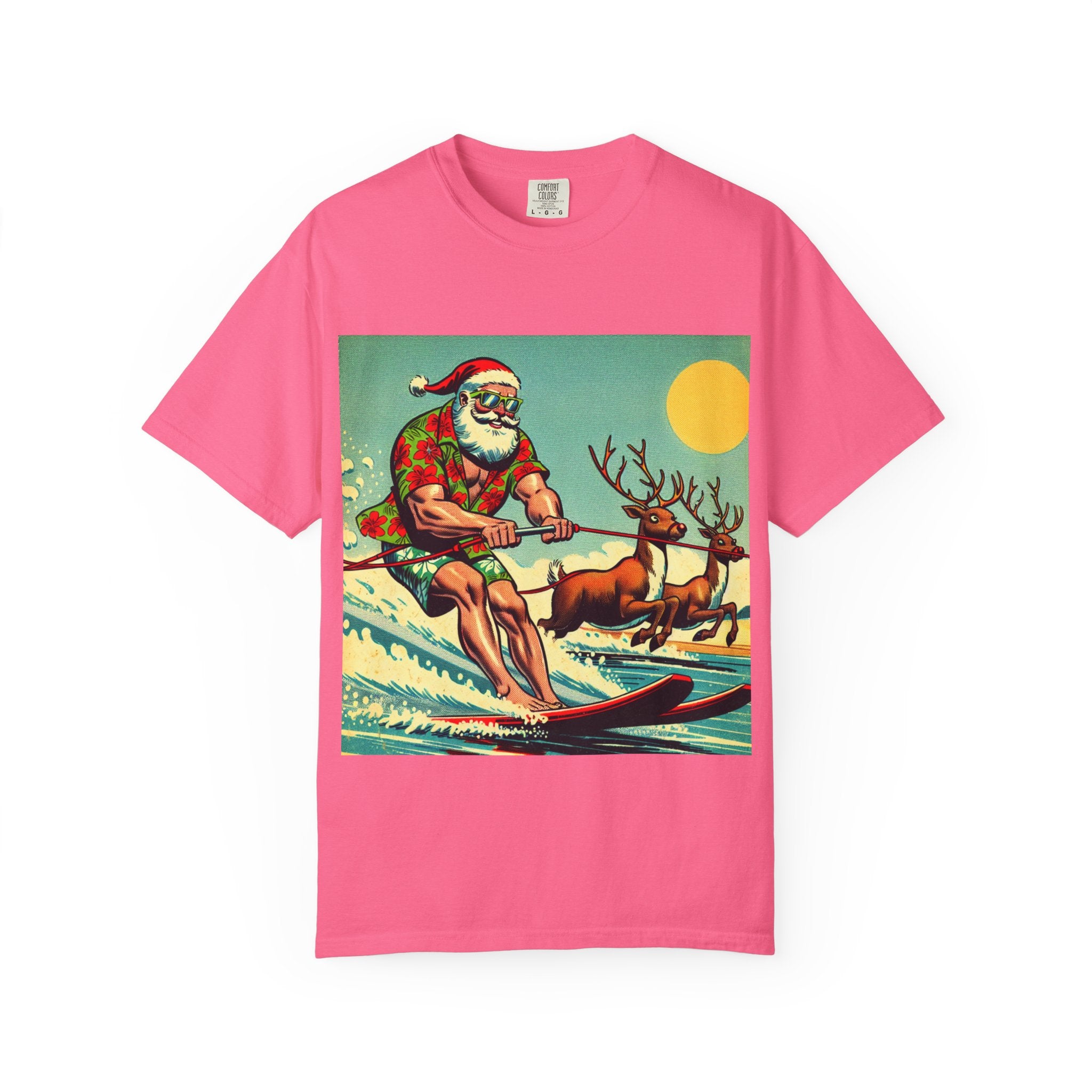 Surfing Santa T-shirt | Holiday Humor Shirt, Christmas Gift, Vintage Santa Tee, Summer Vibes, Unisex Casual Wear
