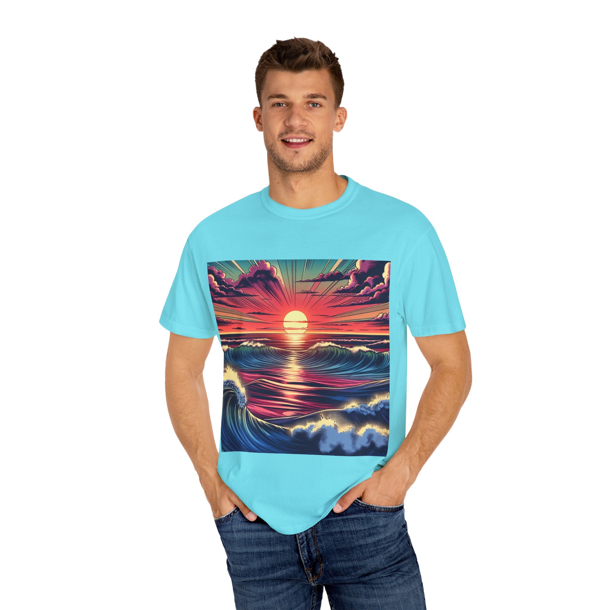 Sunset Waves Unisex T-Shirt | Beach Vibes, Summer Apparel, Ocean Lover Gift, Casual Wear, Graphic Tee