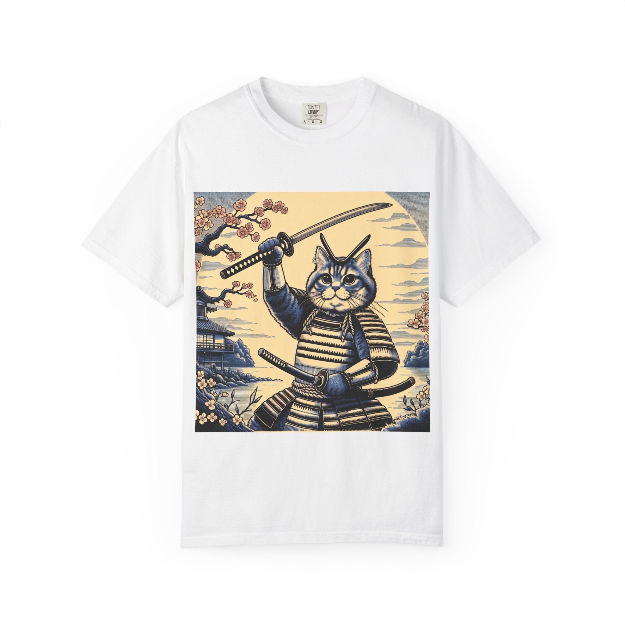 Samurai Cat T-Shirt, Unisex Graphic Tee, Unique Animal Design, Gift for Cat Lovers, Casual Wear, Anime Inspired Style