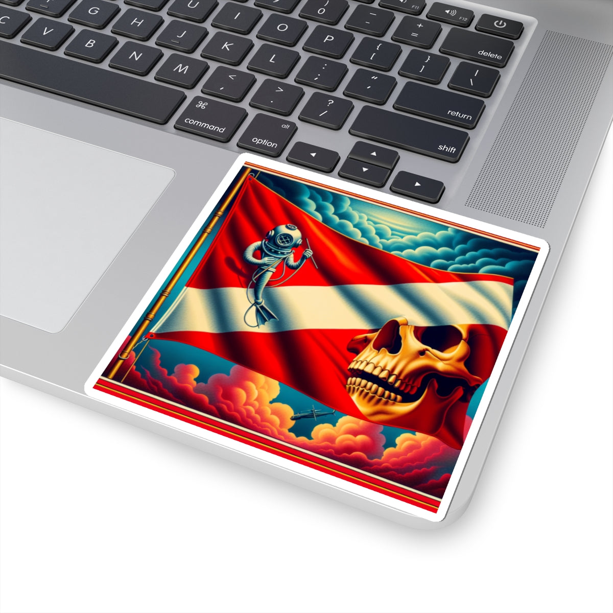 Vintage Dive Flag Kiss-Cut Stickers | Nautical Decor, Skull Sticker, Laptop Decal, Gift for Divers, Ocean Lover Gift