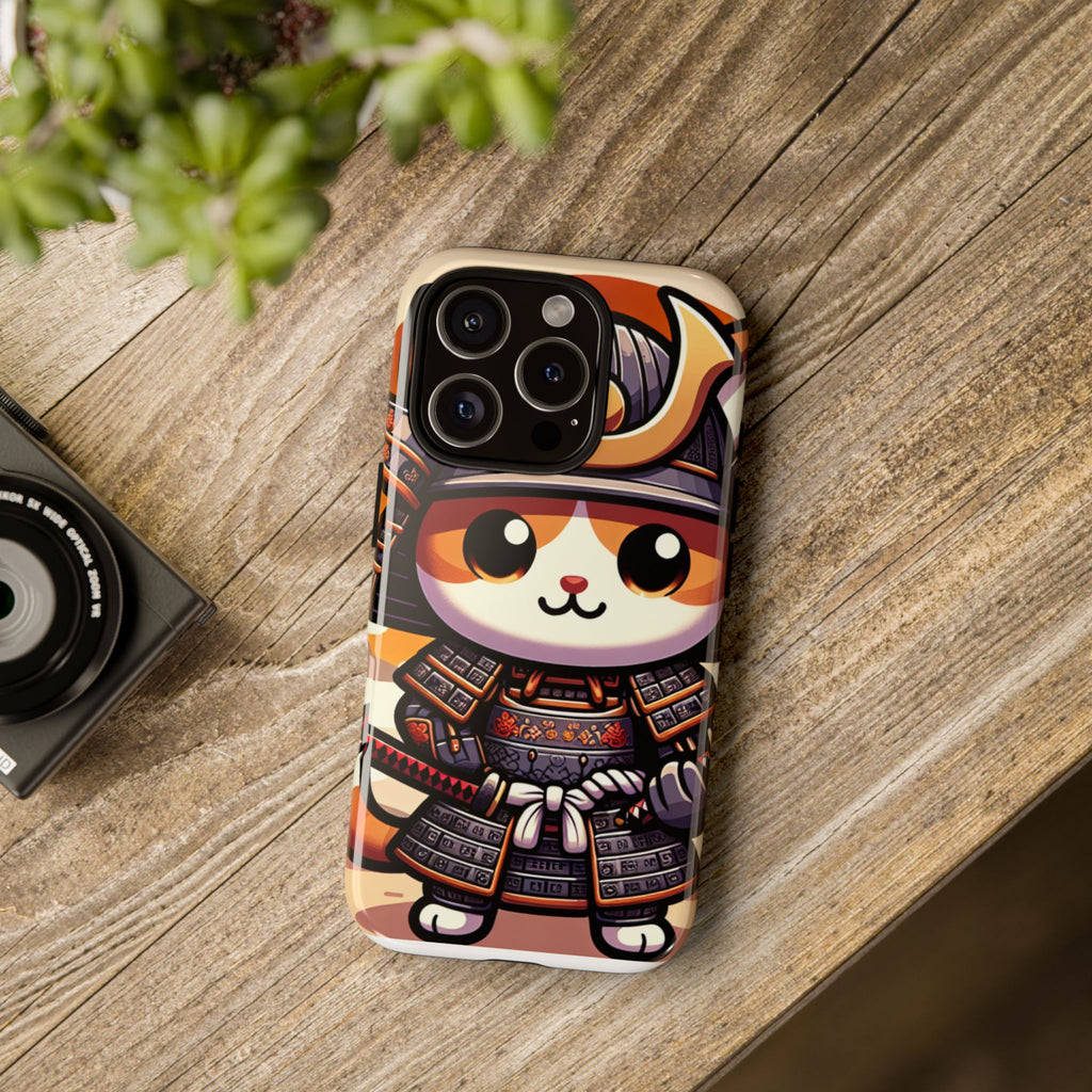 Cute Cat Samurai Phone Case, Kawaii Armor Phone Cover, Unique Pet Gift, Animal Lover Accessory, Fun Tech Protection