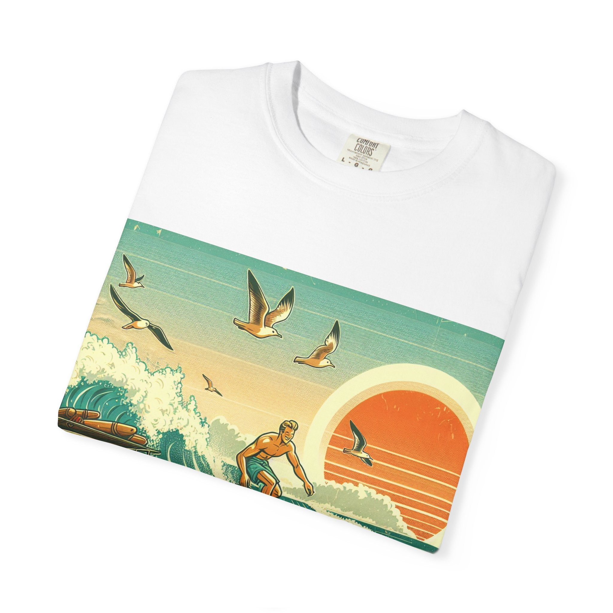 Retro Surf Adventure T-shirt, Vintage Beach Tee, Summer Vibes Shirt, Graphic Surfing Apparel, Gift for Beach Lovers