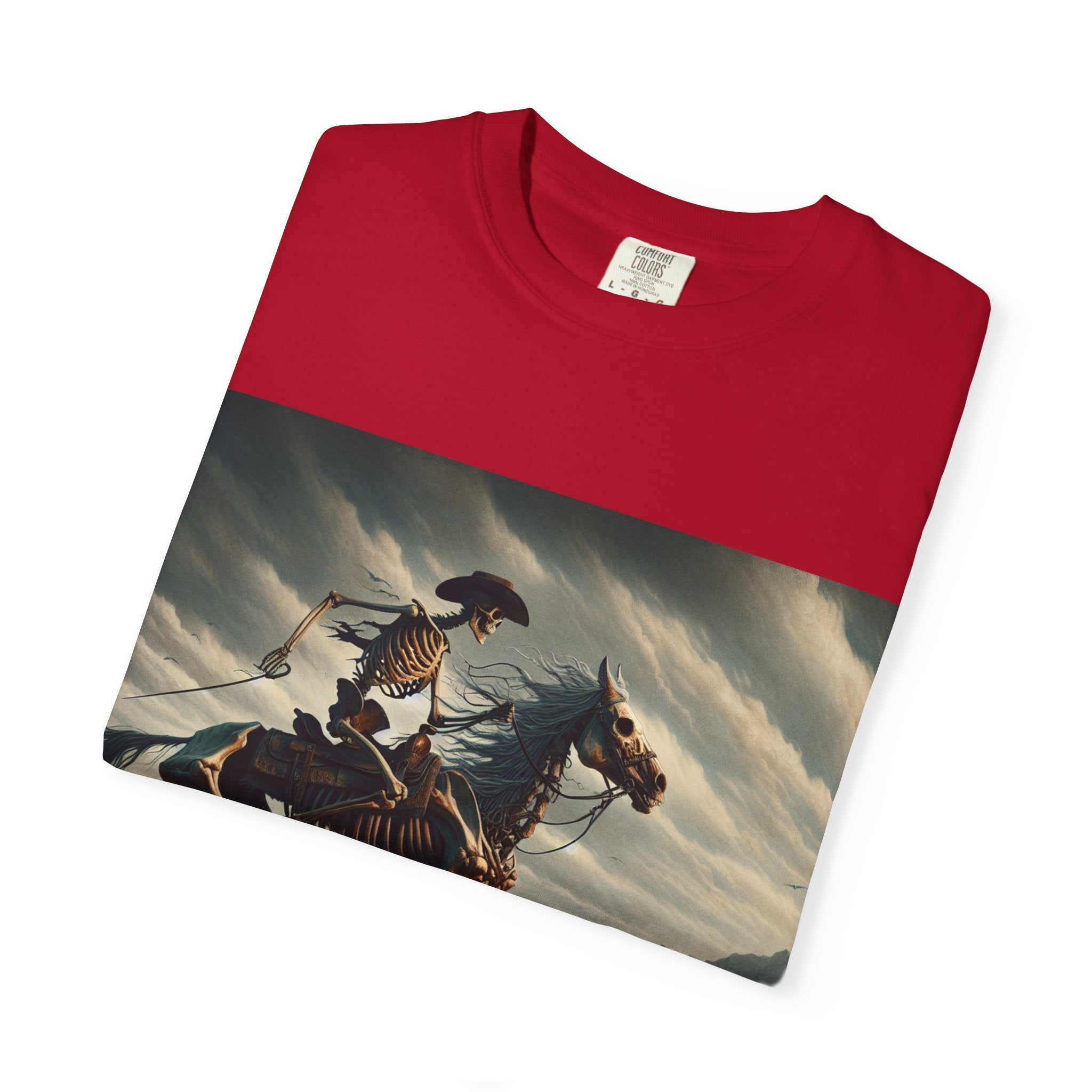 Skeleton Horse Rider T-Shirt, Unisex Graphic Tee for Halloween, Gift for Animal Lovers, Casual Wear, Vintage Style Apparel