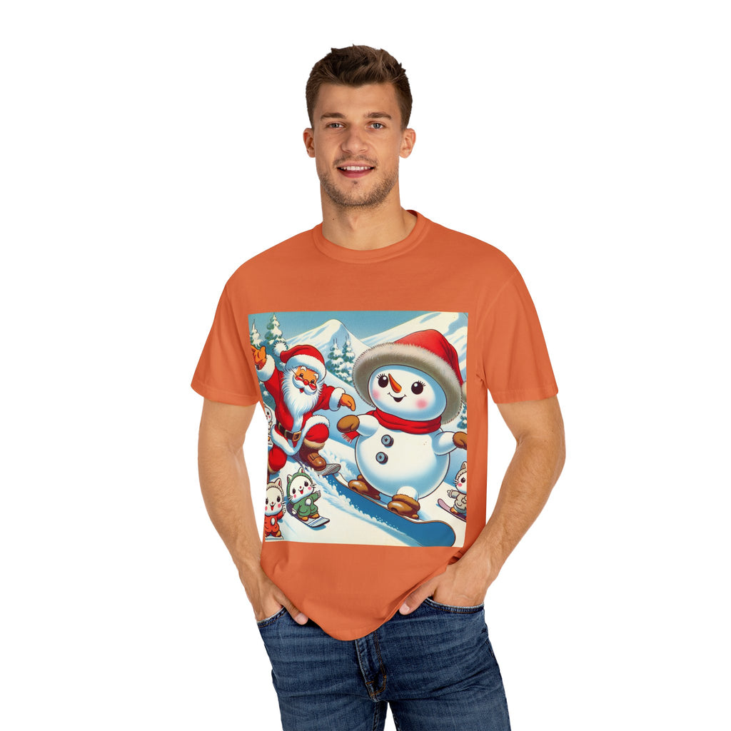 Festive Holiday T-shirt - Santa and Snowman Graphic, Christmas Gift, Unisex Tee, Winter Wear, Cute Christmas Shirt
