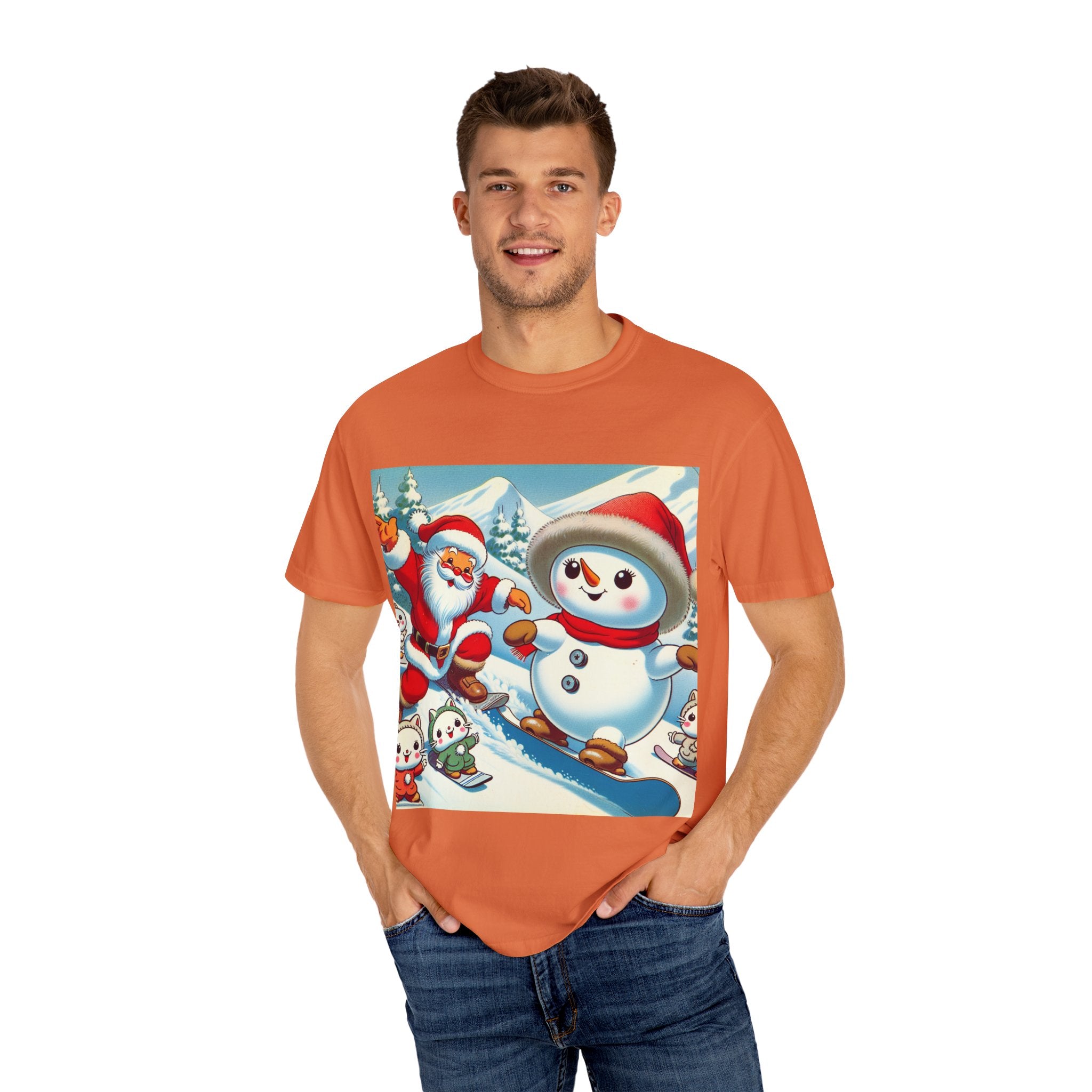 Festive Holiday T-shirt - Santa and Snowman Graphic, Christmas Gift, Unisex Tee, Winter Wear, Cute Christmas Shirt