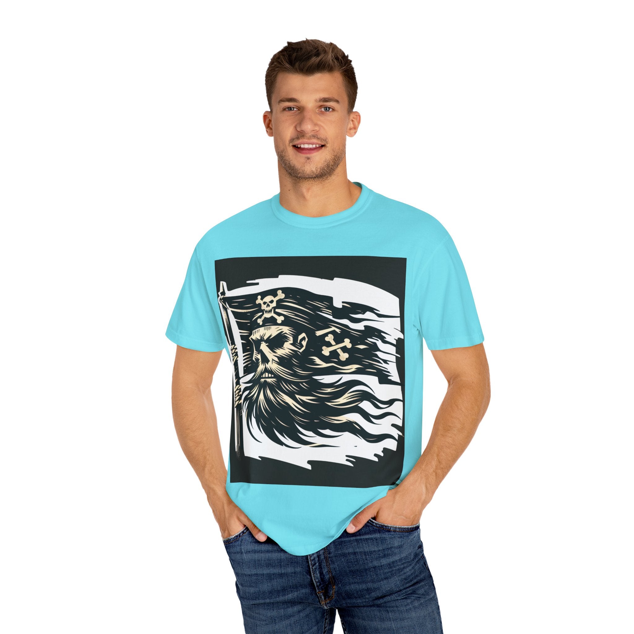 Skull Pirate T-Shirt, Unisex Garment-Dyed Tee for Adventurers, Perfect for Halloween, Pirate Parties, Casual Style, Unique Gift Idea