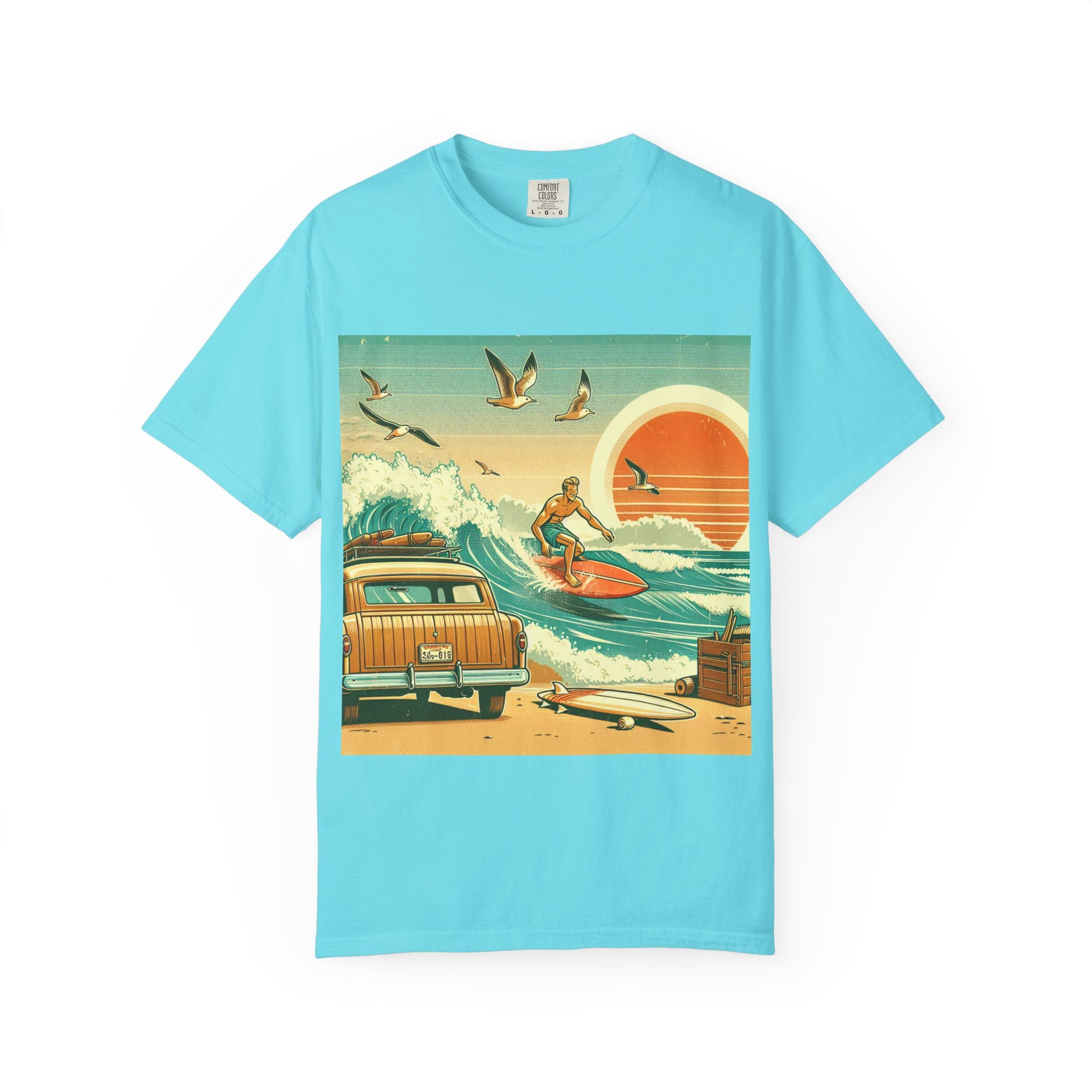 Retro Surf Adventure T-shirt, Vintage Beach Tee, Summer Vibes Shirt, Graphic Surfing Apparel, Gift for Beach Lovers