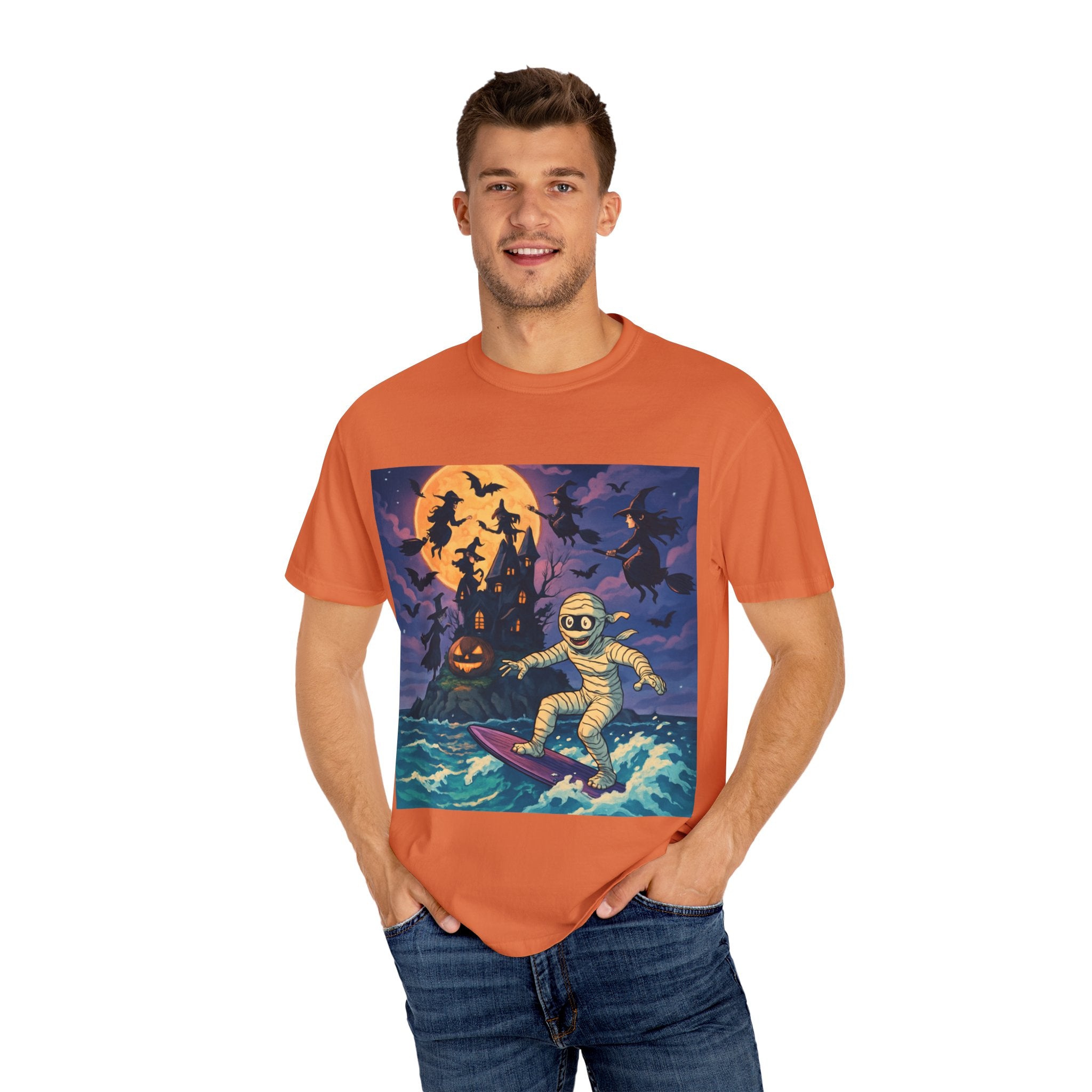 Surfer Moonlight T-Shirt - Garment-Dyed Unisex Tee, Beach Vibes, Summer Essentials, Retro Art, Gift for Surfers