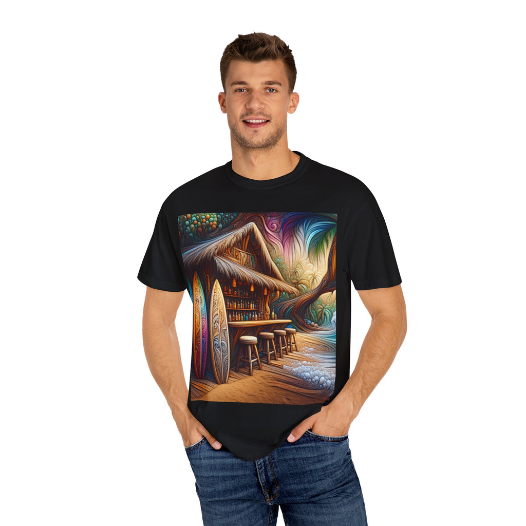 Tropical Vibe T-Shirt, Surf House Art Tee, Beach Lover's Unisex T-Shirt, Summer Apparel, Vacation Mood Shirt