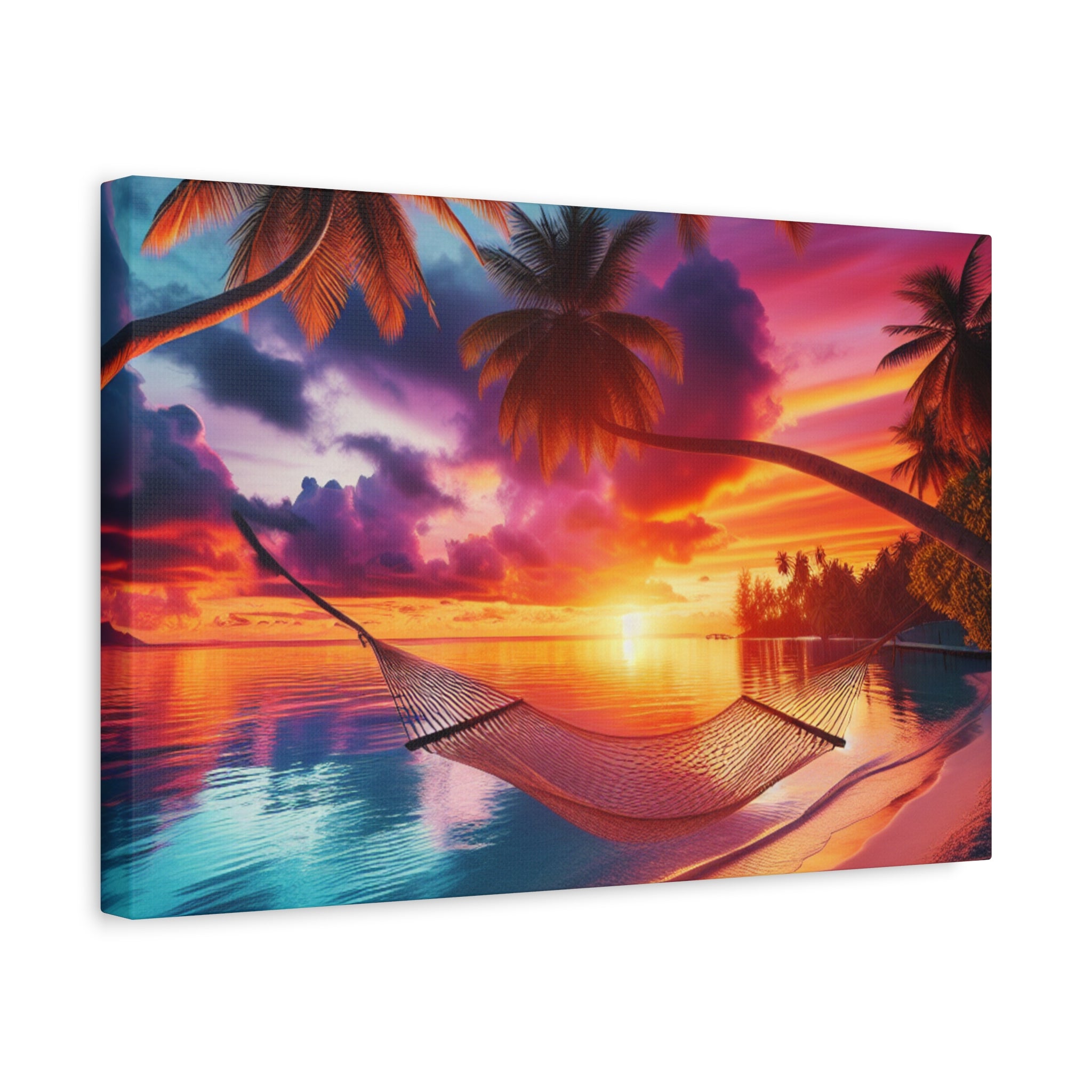 Tropical Sunset Canvas Art, Relaxing Beach Decor, Hammock Wall Hanging, Home Decor, Vacation Vibe Art
