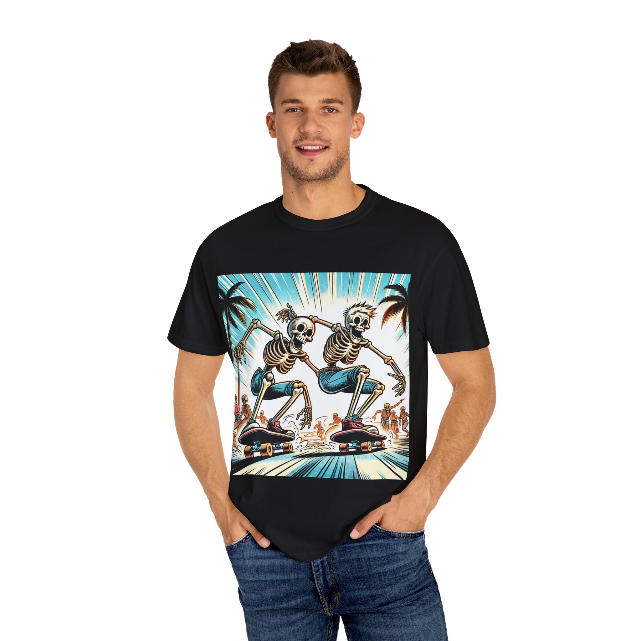 Skateboarding Skeletons T-shirt | Cool Graphic Tee for Summer, Vintage Vibe, Unisex Fashion, Beach Wear, Gift for Him/Her