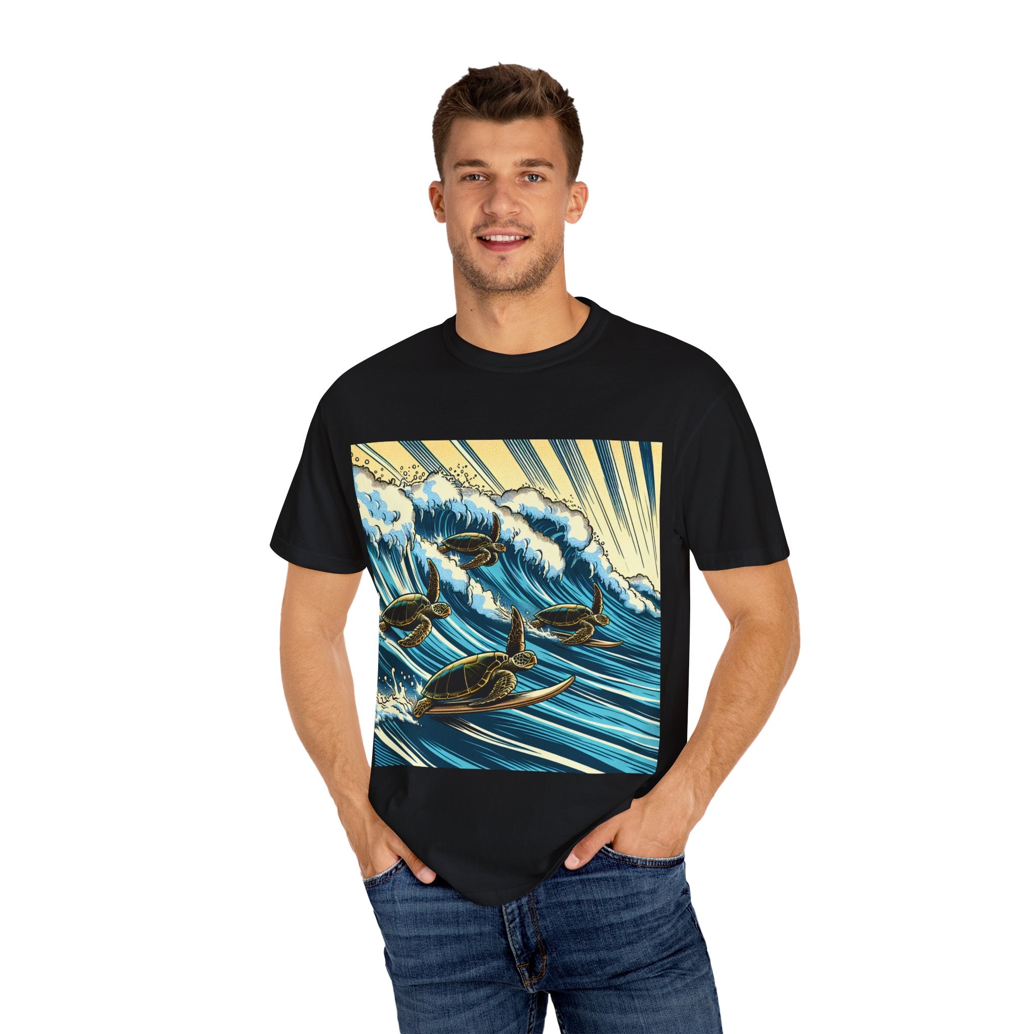 Ocean Wave T-Shirt with Sea Turtles, Eco-Friendly Apparel, Beach Lover Gift, Unisex Casual Wear, Summer Vibes Shirt, Gift for Ocean Lovers