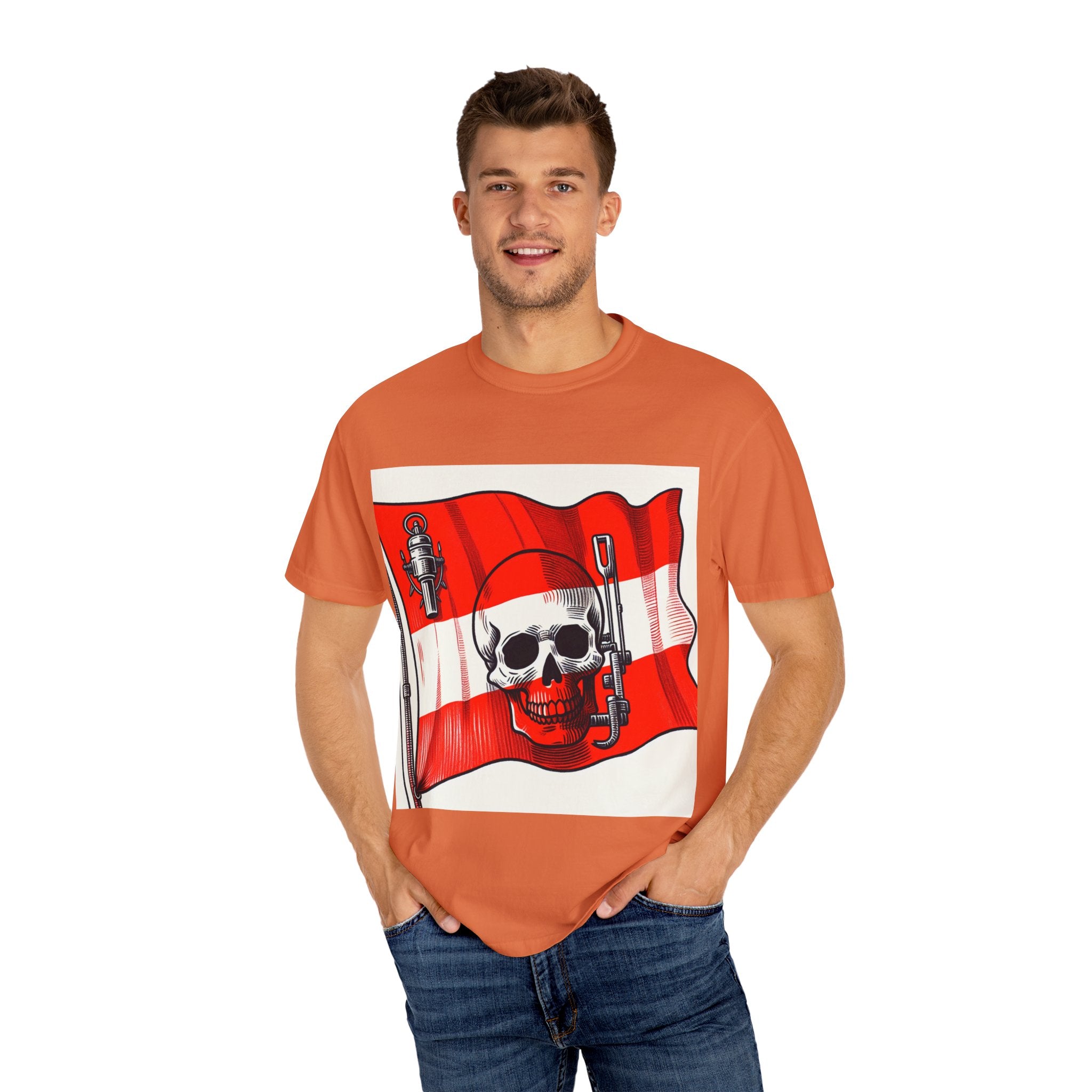 Skull and Flag Unisex T-Shirt, Casual Wear, Graphic Tee, Street Style Fashion, Unique Gift, Summer Outfit
