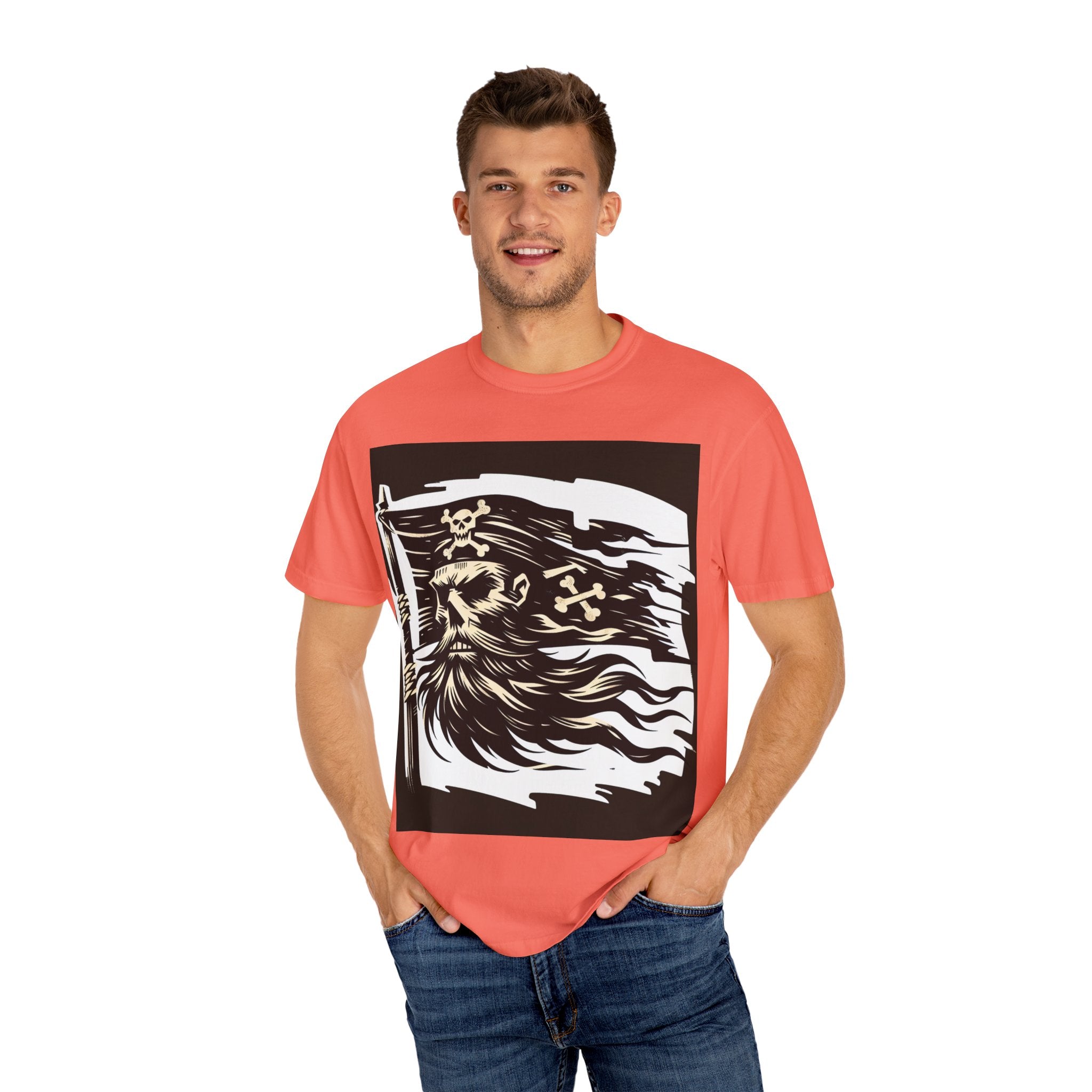 Skull Pirate T-Shirt, Unisex Garment-Dyed Tee for Adventurers, Perfect for Halloween, Pirate Parties, Casual Style, Unique Gift Idea
