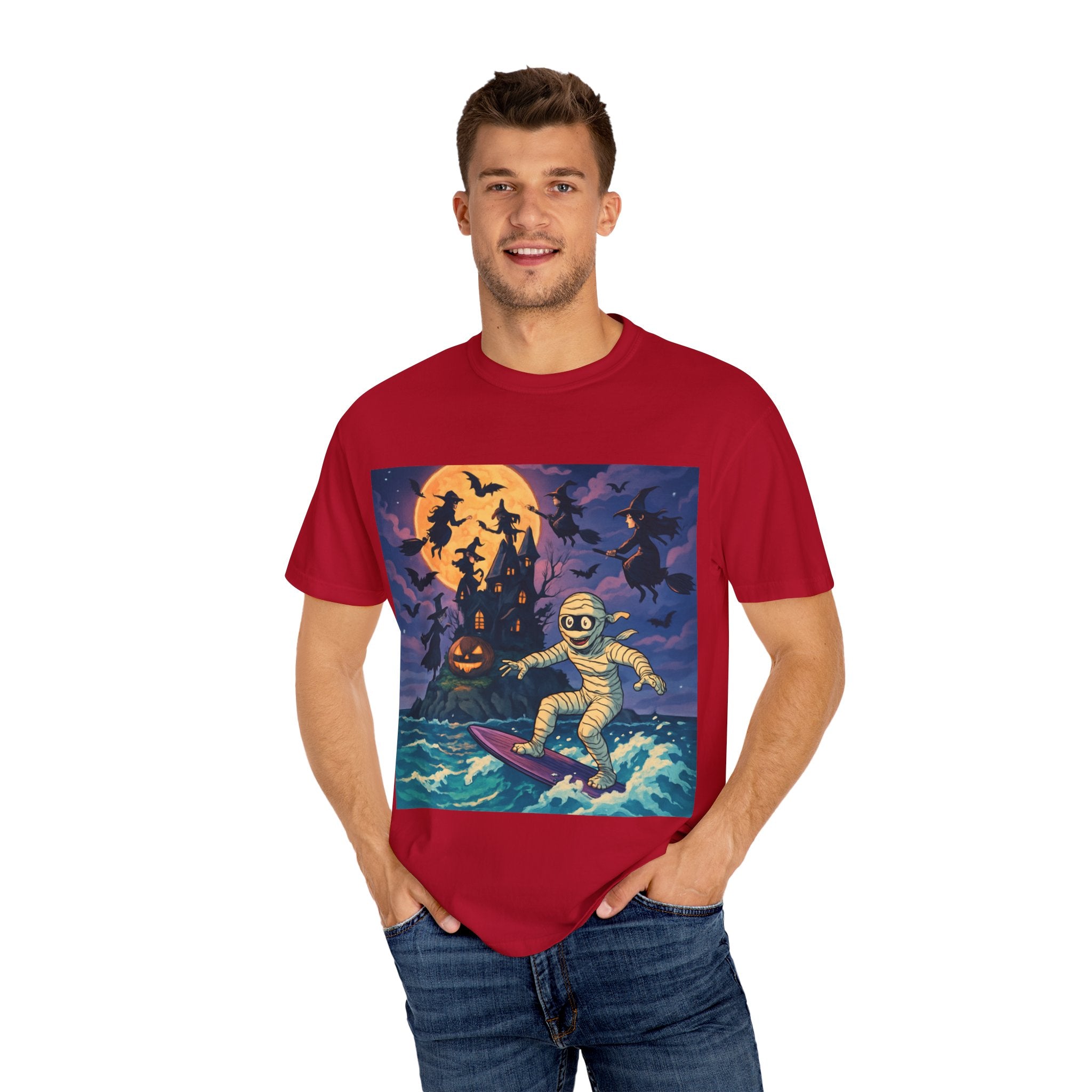Surfer Moonlight T-Shirt - Garment-Dyed Unisex Tee, Beach Vibes, Summer Essentials, Retro Art, Gift for Surfers