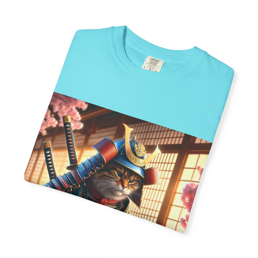Samurai Cat T-Shirt, Cool Cat Tee, Sushi Lover Gift, Unique Graphic Shirt, Unisex Apparel, Fun Pet Gift