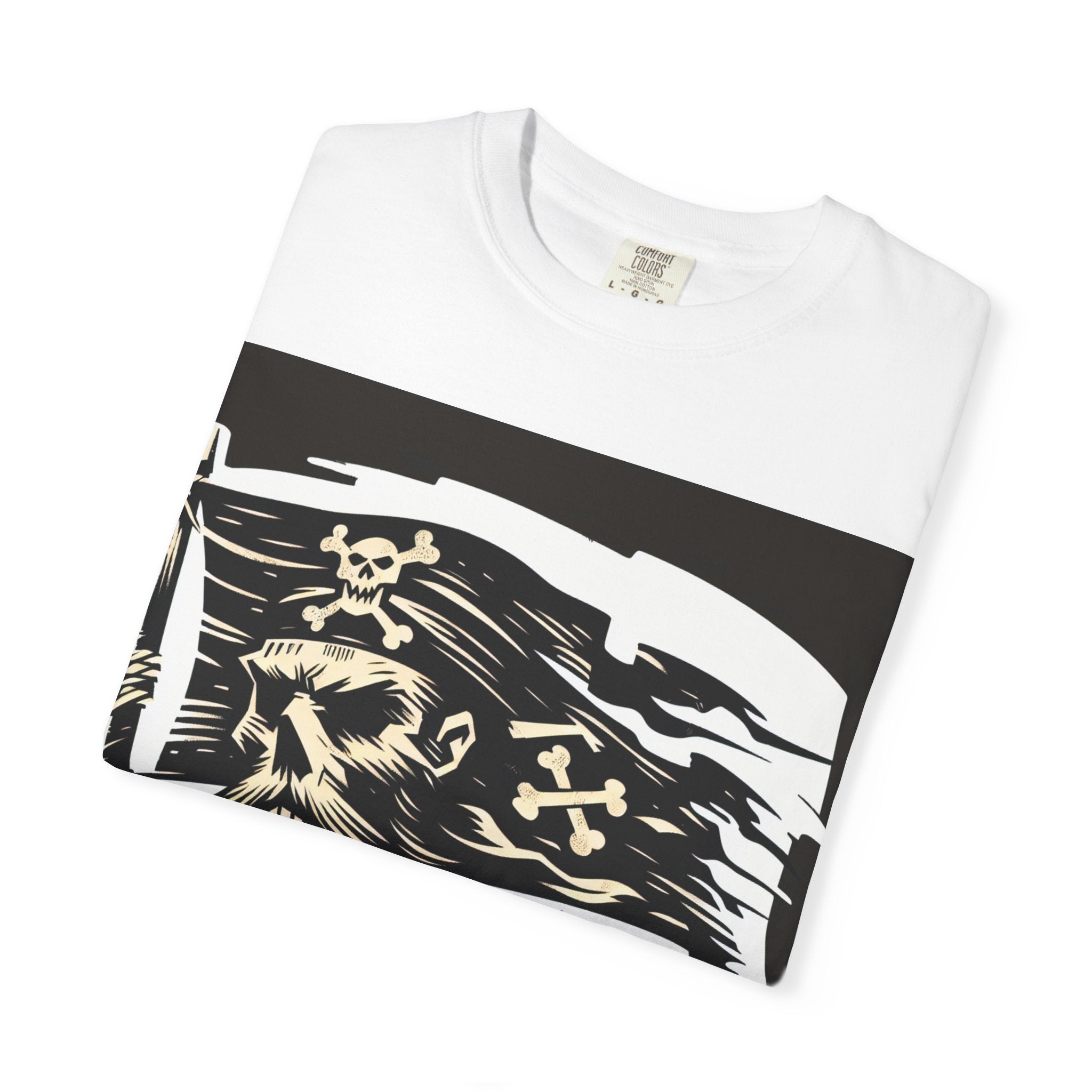 Skull Pirate T-Shirt, Unisex Garment-Dyed Tee for Adventurers, Perfect for Halloween, Pirate Parties, Casual Style, Unique Gift Idea