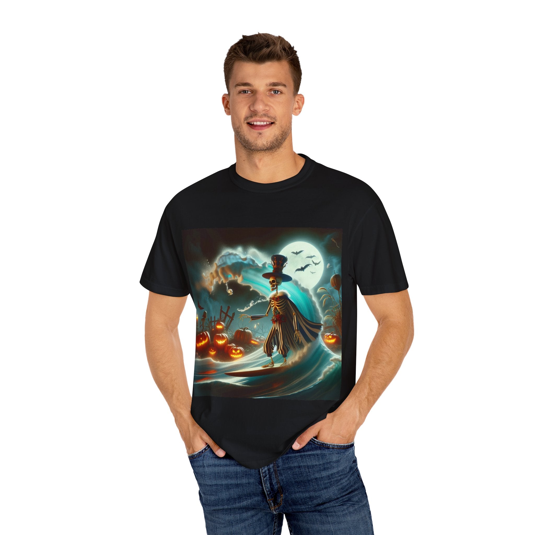 Halloween Themed Unisex Garment-Dyed T-shirt, Spooky Shirt, Pumpkin Tee, Fall Fashion, Ghostly Vibes, Gift for Halloween Lovers