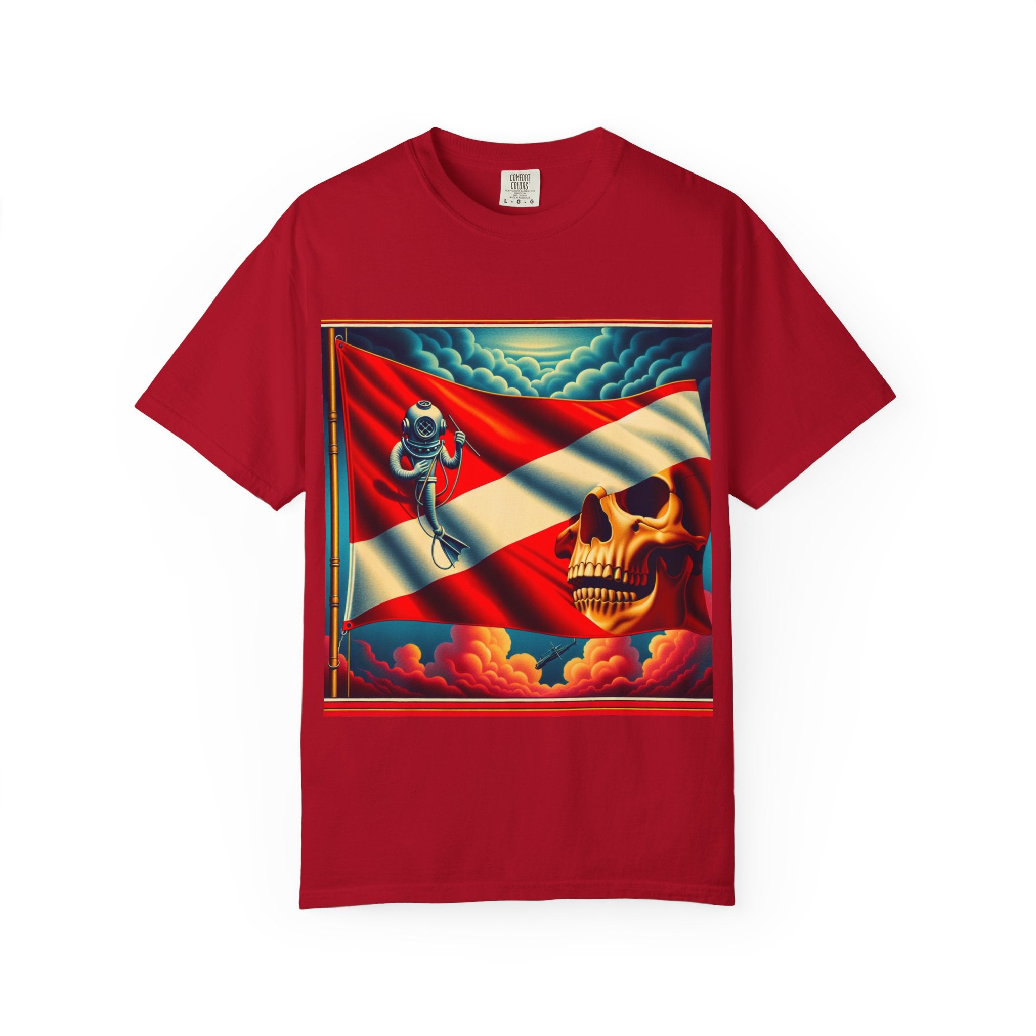 Vibrant Graphic T-shirt, Bold Skull and Astronaut Design, Unisex Casual Wear, Summer Vibes, Festival Attire, Unique Gift Idea