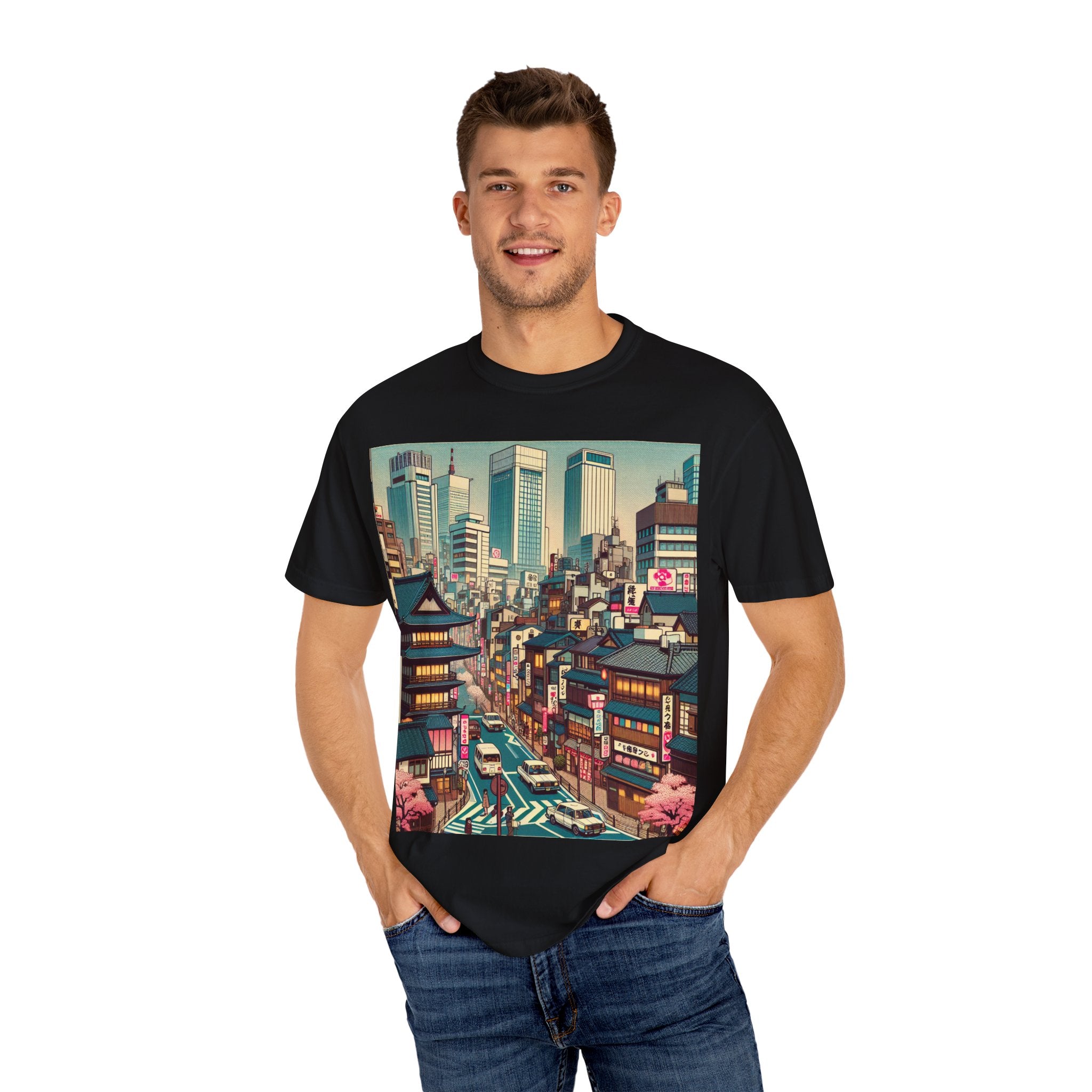Urban Landscape Graphic T-Shirt | Street Art Tee, Casual Wear, Gift for Travelers, Relaxed Fit, Unique Cityscape Design