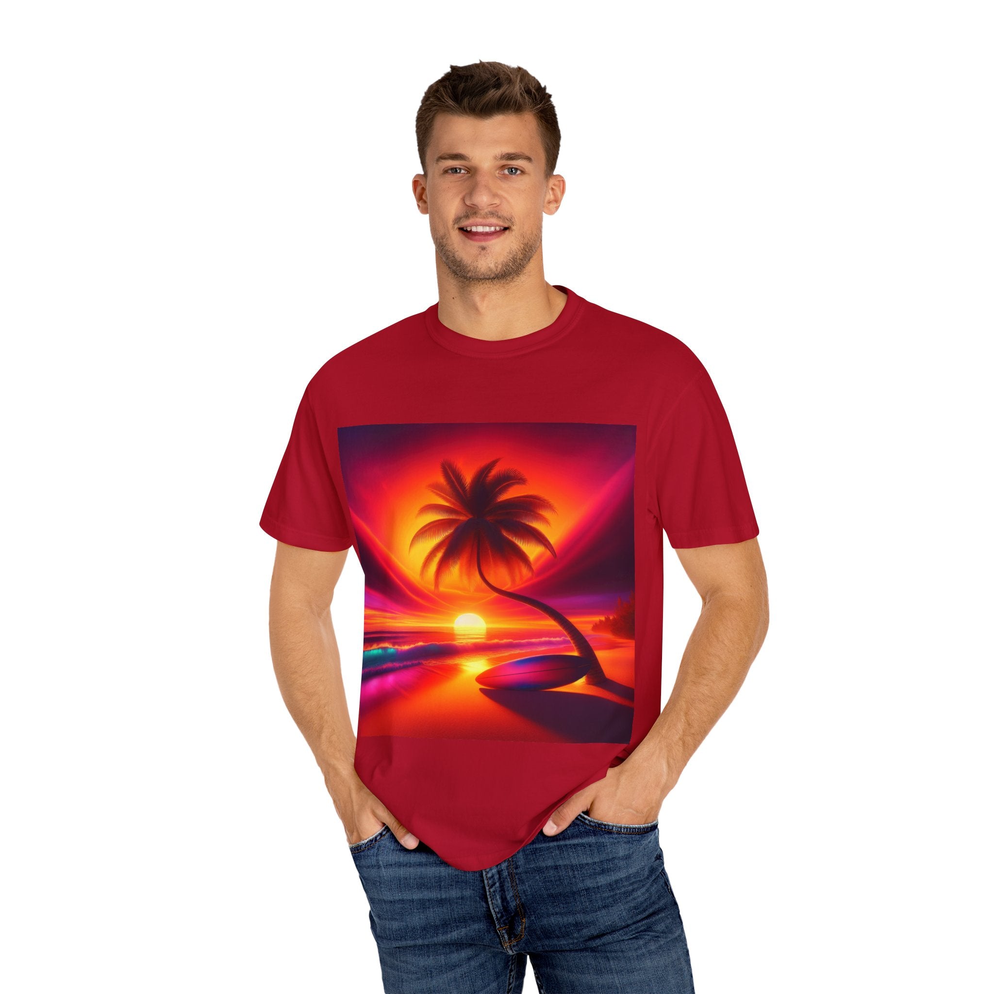 Tropical Sunset T-shirt, Unisex Shirt, Gift for Beach Lovers, Casual Summer Wear, Vacation Tee, Relaxed Fit Top