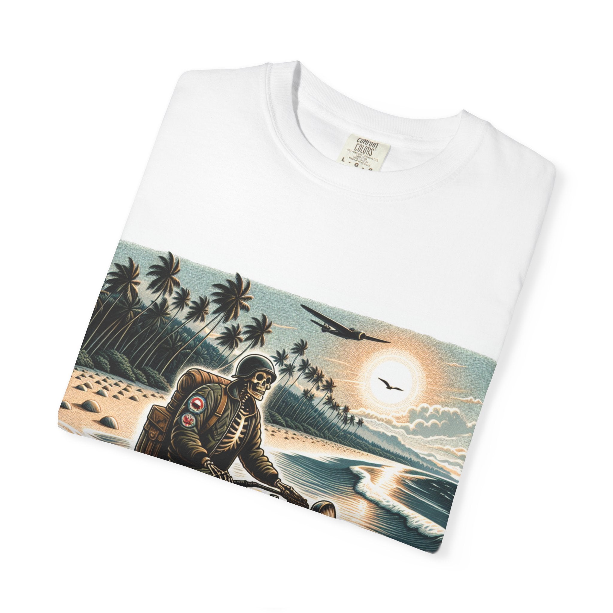 Vintage Motorcycle Beach T-Shirt, Relaxed Style Tee for Bikers, Unisex Graphic Top, Beach Lovers Gift, Adventure Apparel