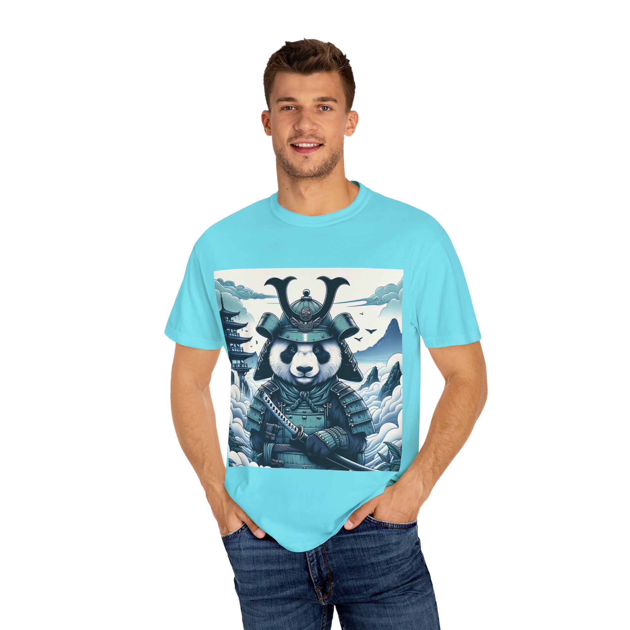 Samurai Panda T-Shirt - Unique Garment-Dyed Tee for Animal Lovers, Anime Fans, Gifts, Casual Wear, Birthday Celebrations