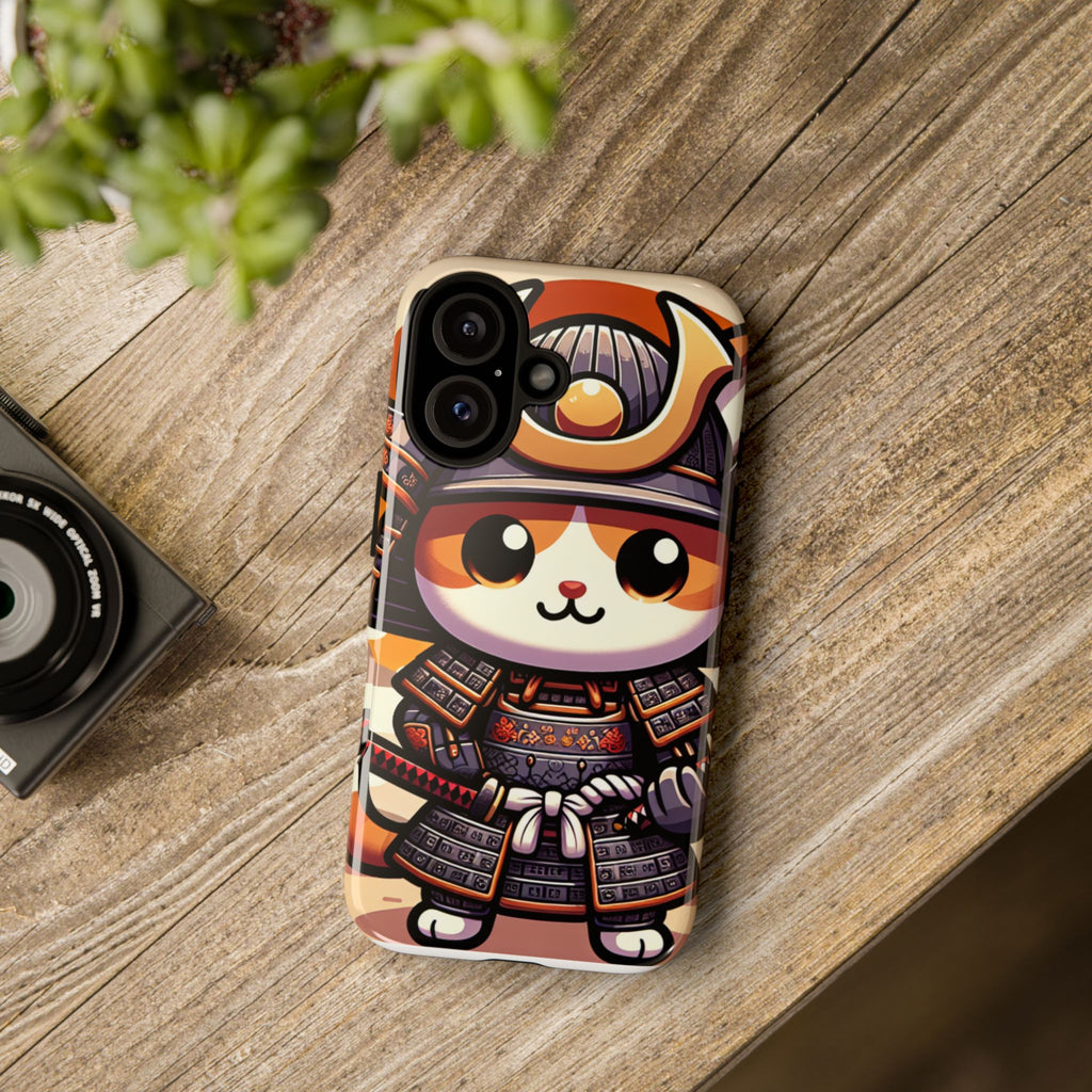 Cute Cat Samurai Phone Case, Kawaii Armor Phone Cover, Unique Pet Gift, Animal Lover Accessory, Fun Tech Protection