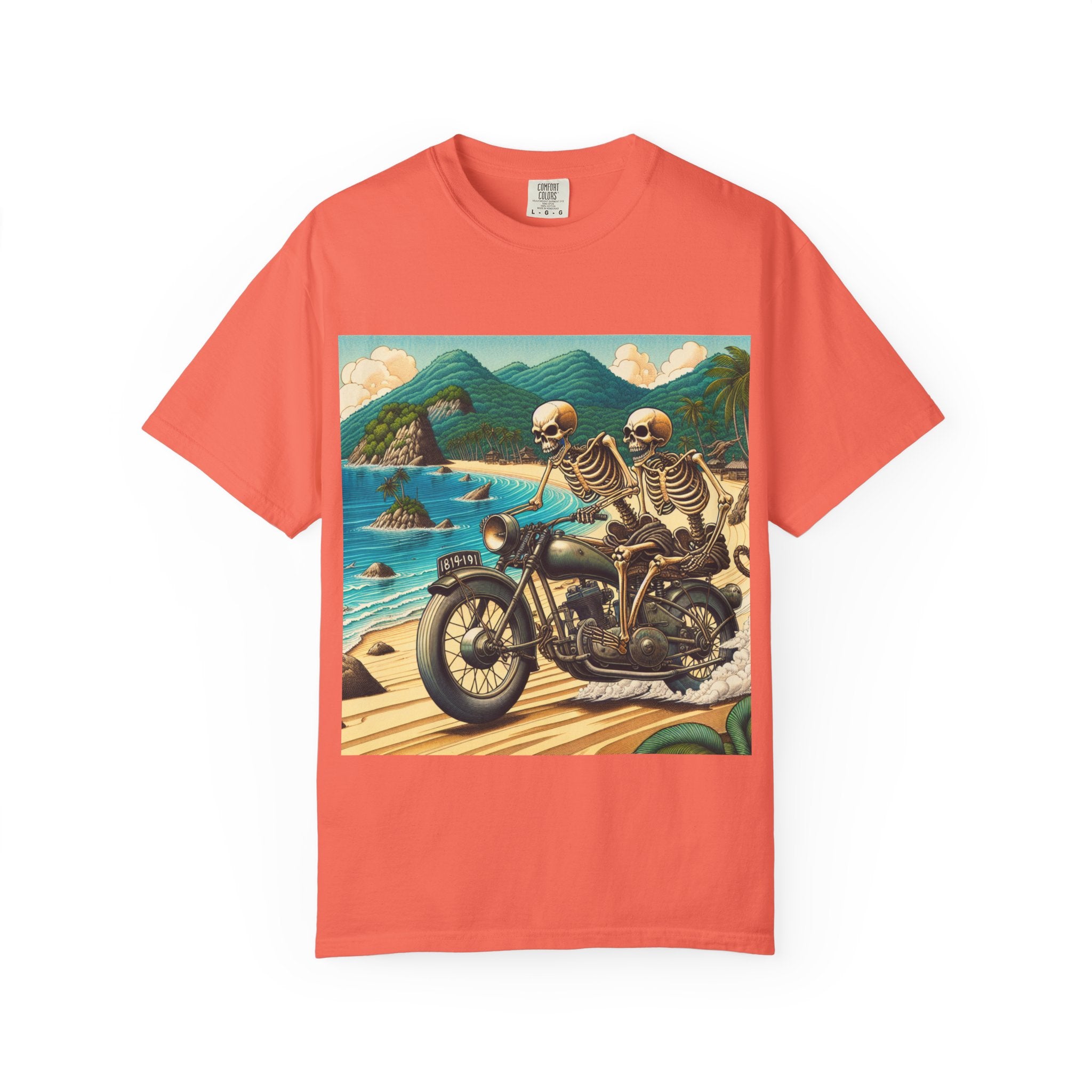 Skeleton Motorcycle Adventure T-Shirt, Casual Graphic Tee, Perfect for Bikers, Halloween, Road Trips, Vintage Style