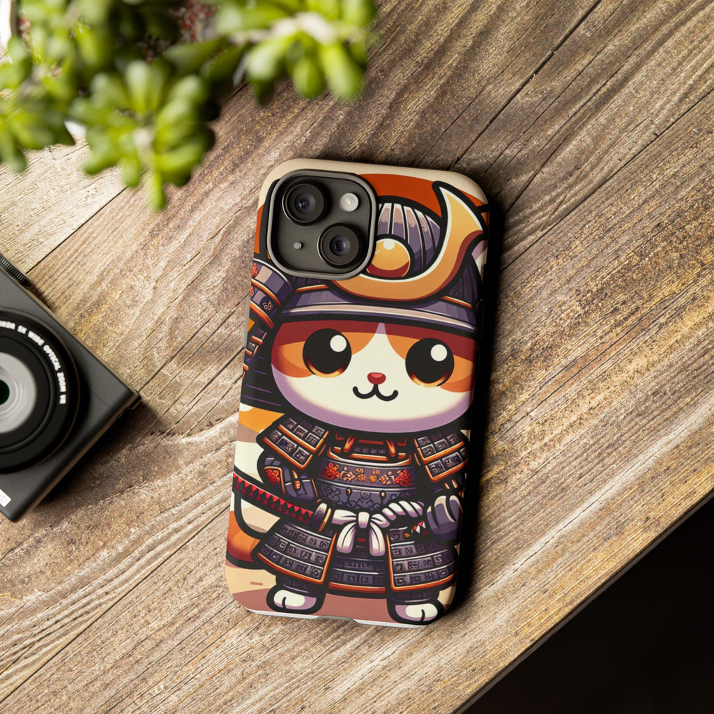 Cute Cat Samurai Phone Case, Kawaii Armor Phone Cover, Unique Pet Gift, Animal Lover Accessory, Fun Tech Protection
