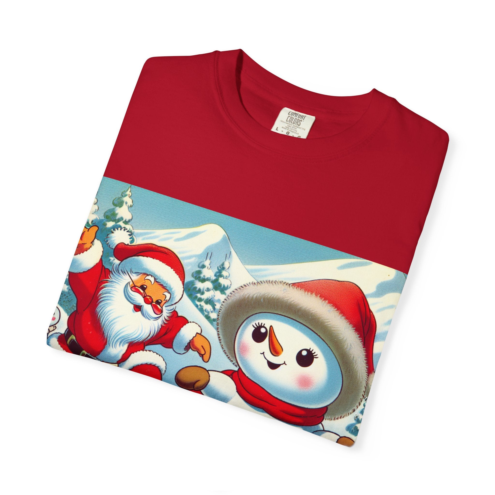 Festive Holiday T-shirt - Santa and Snowman Graphic, Christmas Gift, Unisex Tee, Winter Wear, Cute Christmas Shirt