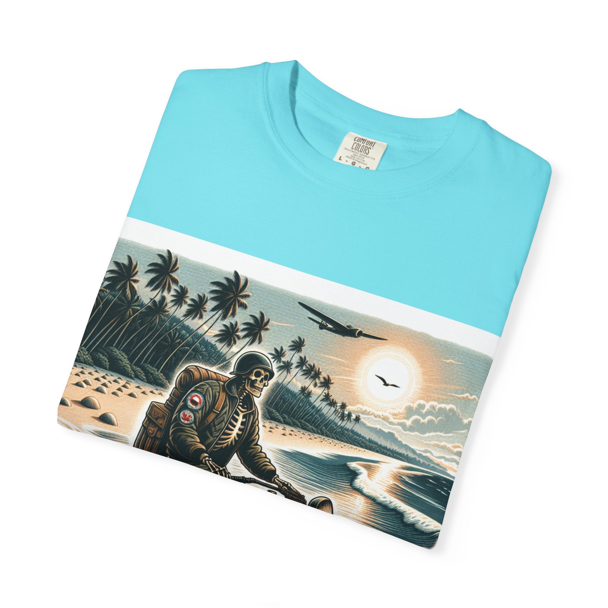 Vintage Motorcycle Beach T-Shirt, Relaxed Style Tee for Bikers, Unisex Graphic Top, Beach Lovers Gift, Adventure Apparel