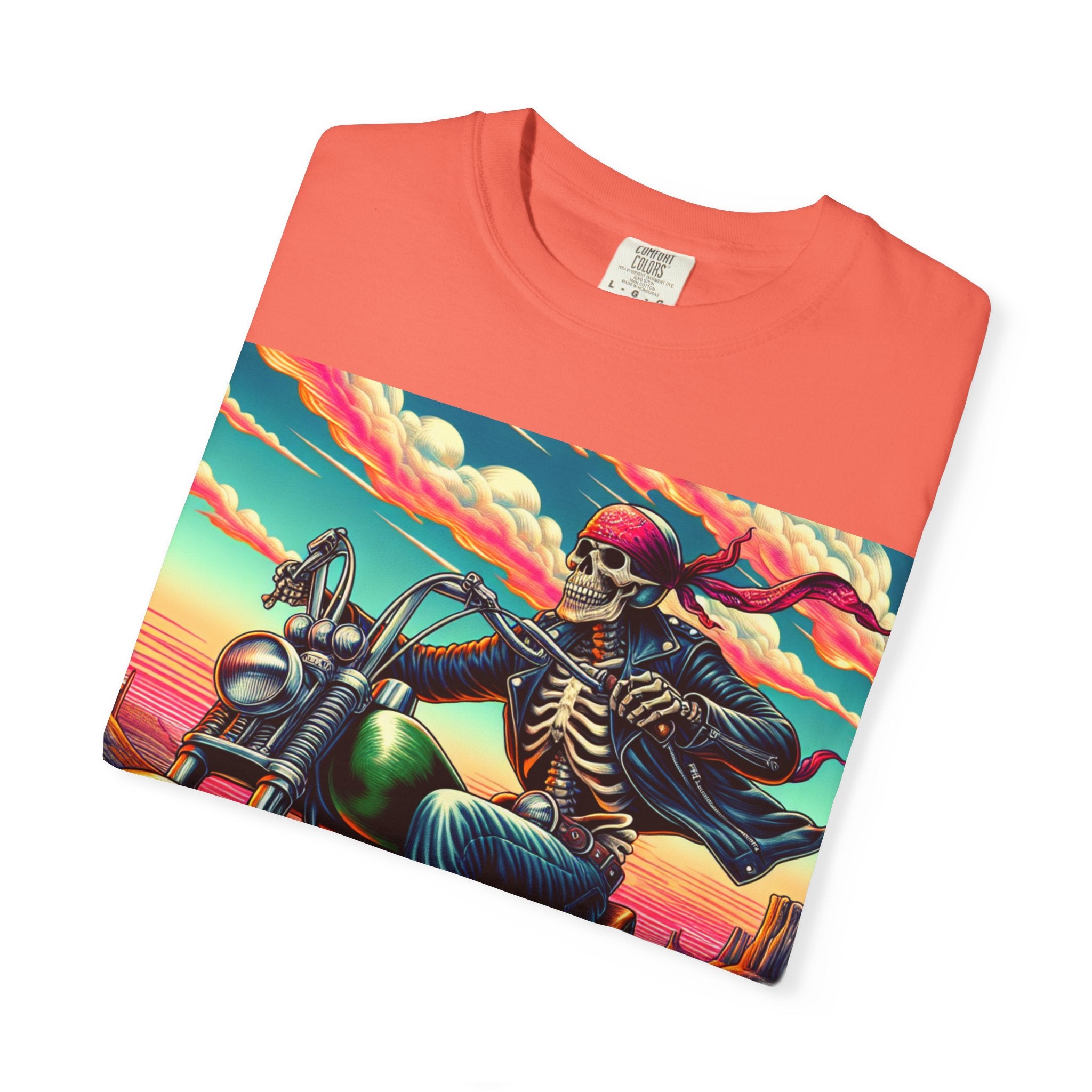 Skeleton Rider T-Shirt - Bohemian Vibe, Perfect for Bikers, Music Festivals, Casual Wear, Gift for Adventurers
