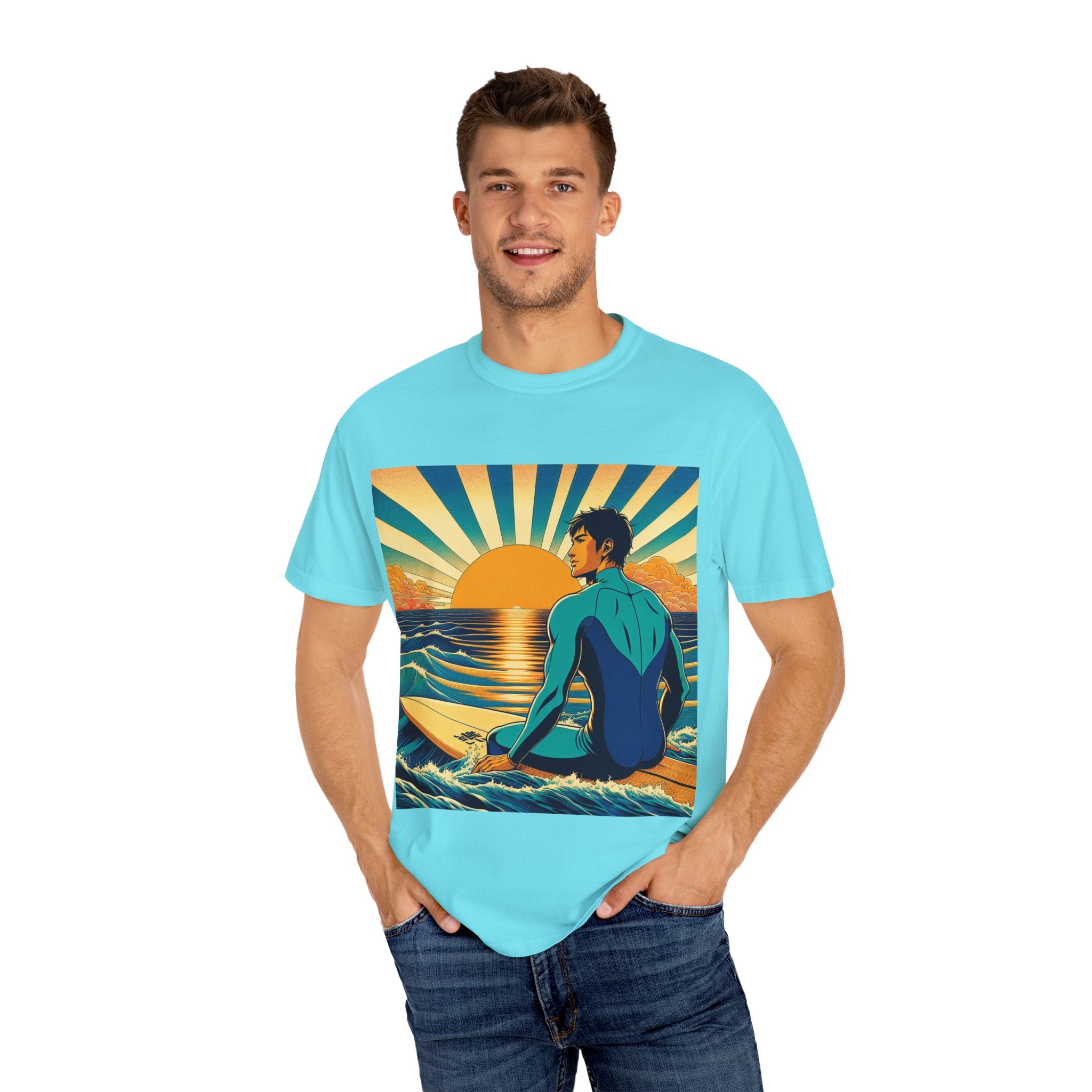 Sunset Surf Unisex T-Shirt, Beachwear, Summer Style, Ocean Lover Gift, Cool Casual Tee, Surfing Enthusiast Apparel