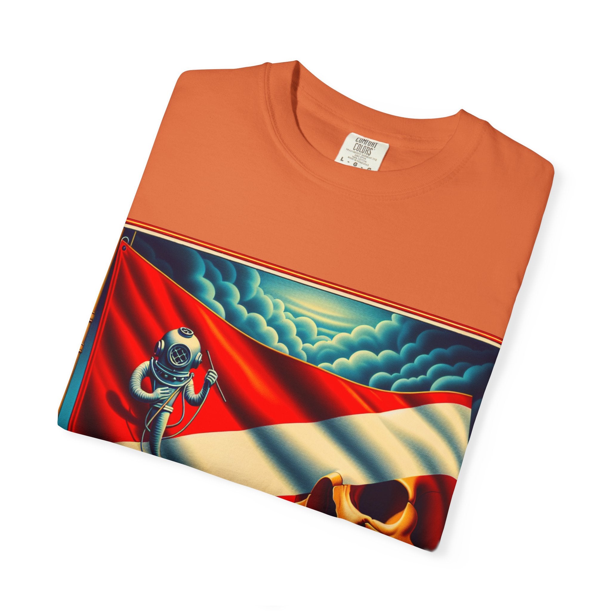 Vibrant Graphic T-shirt, Bold Skull and Astronaut Design, Unisex Casual Wear, Summer Vibes, Festival Attire, Unique Gift Idea