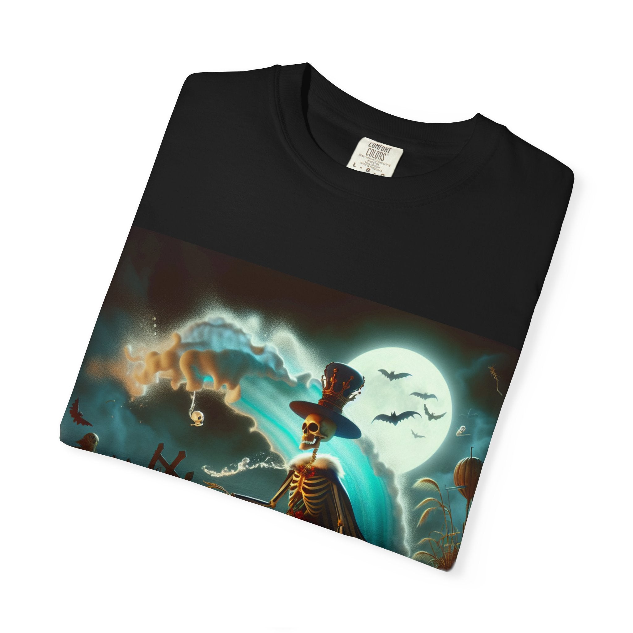 Halloween Themed Unisex Garment-Dyed T-shirt, Spooky Shirt, Pumpkin Tee, Fall Fashion, Ghostly Vibes, Gift for Halloween Lovers
