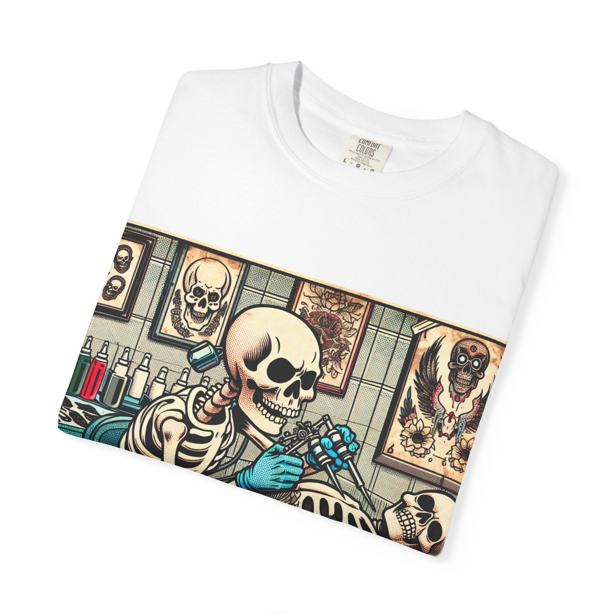 Skeleton Tattoo Shop Unisex T-Shirt, Unique Graphic Tee, Alternative Fashion, Halloween Costume, Gift for Tattoo Lovers