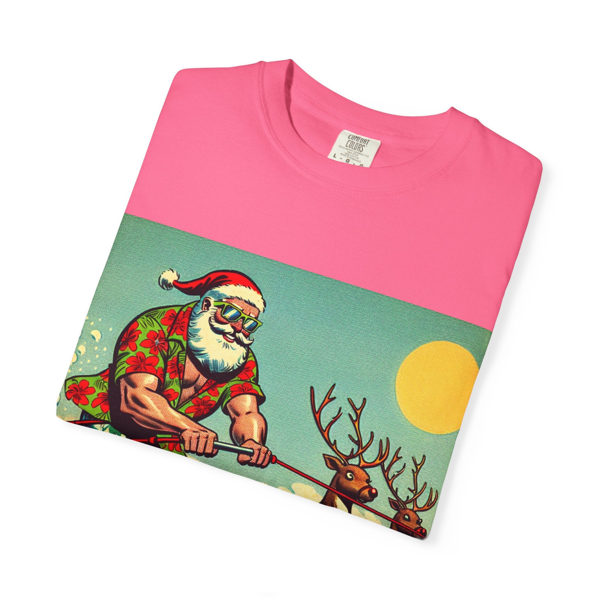 Surfing Santa T-shirt | Holiday Humor Shirt, Christmas Gift, Vintage Santa Tee, Summer Vibes, Unisex Casual Wear
