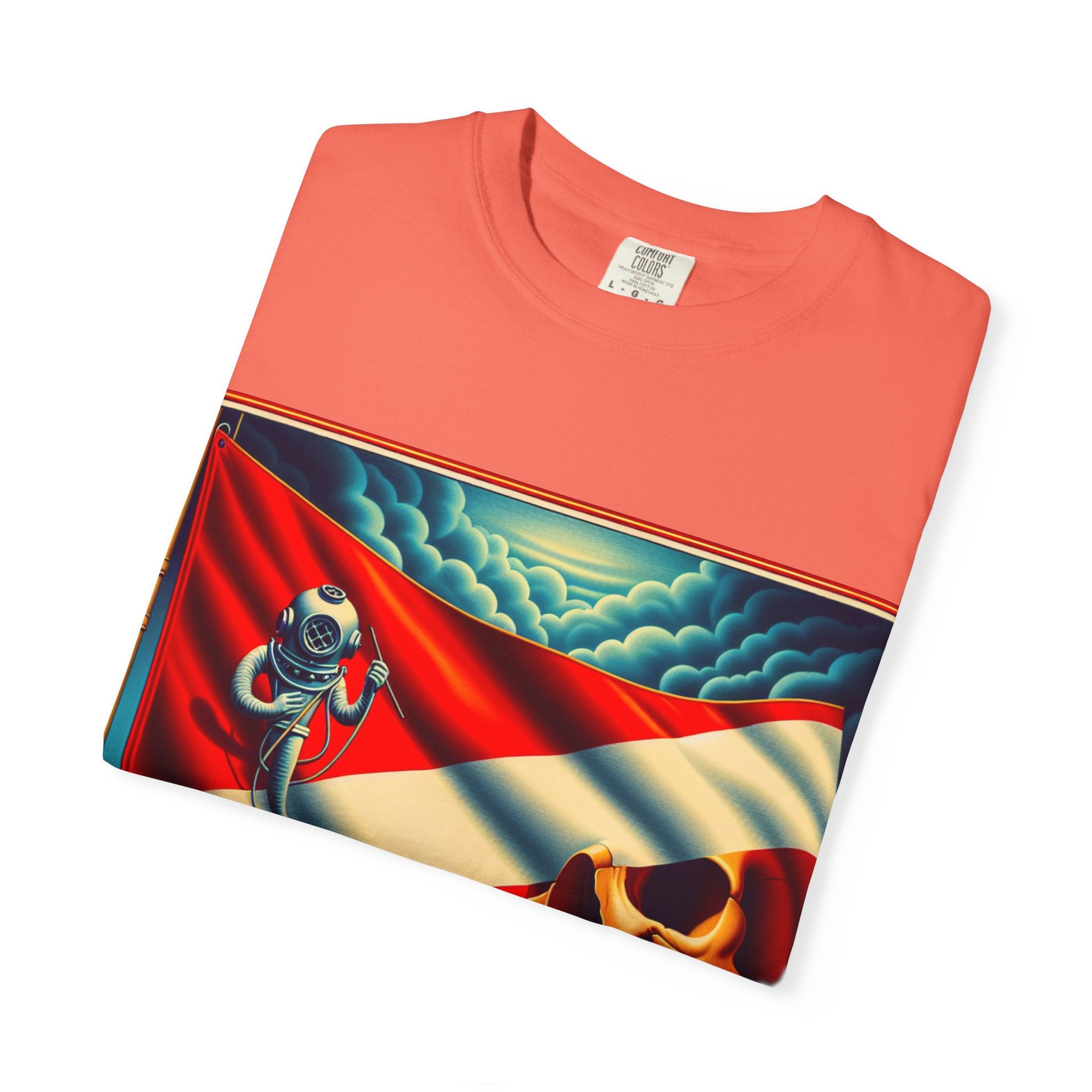 Vibrant Graphic T-shirt, Bold Skull and Astronaut Design, Unisex Casual Wear, Summer Vibes, Festival Attire, Unique Gift Idea